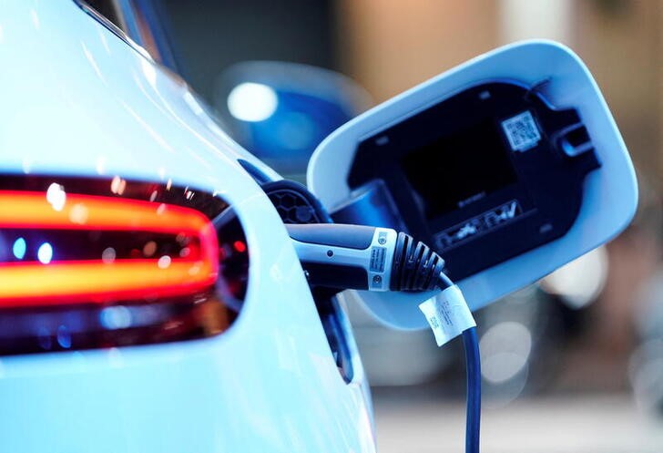 A charging port is seen on a Mercedes Benz EQC 400 4Matic electric vehicle at the Canadian International AutoShow in Toronto