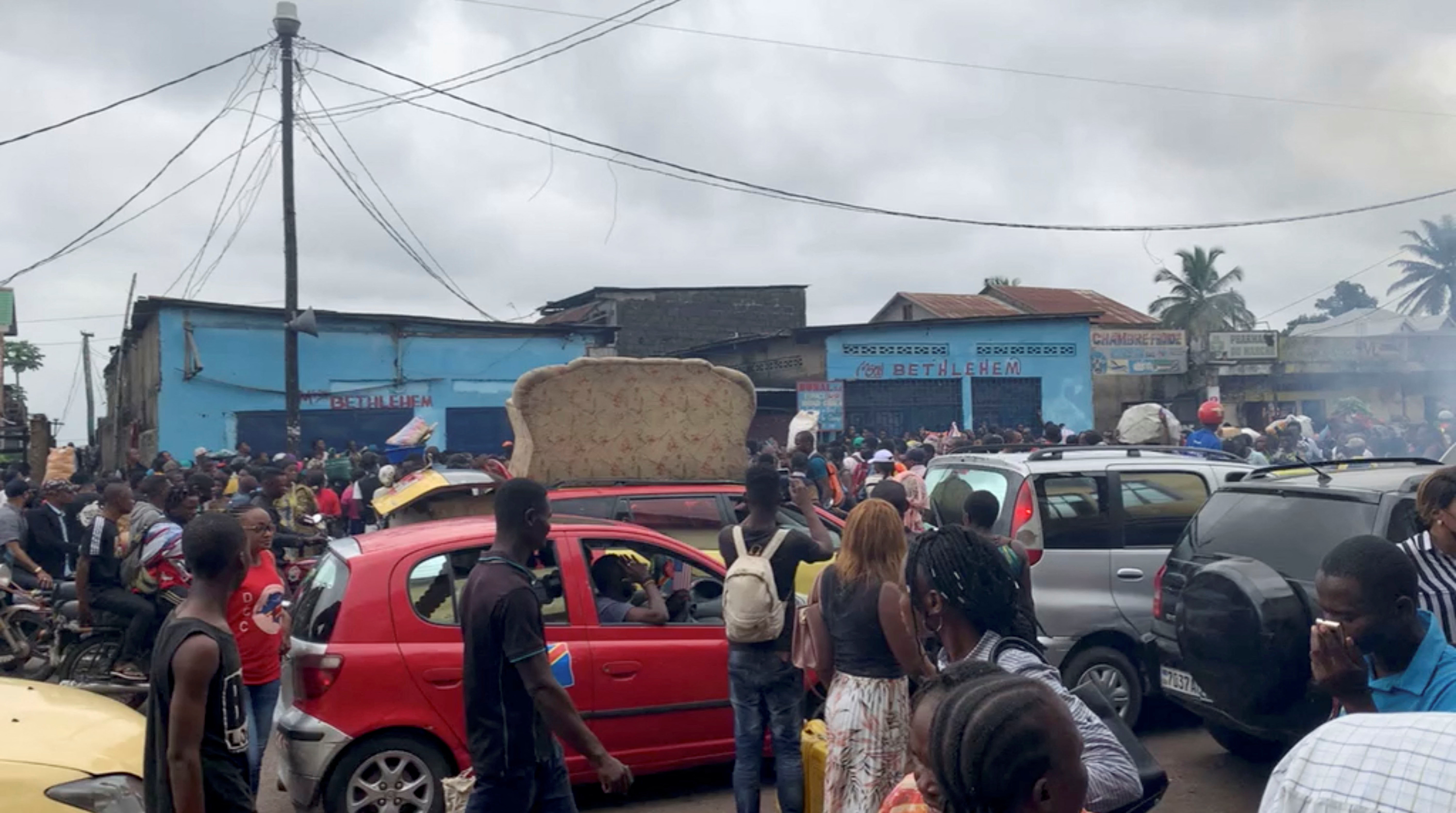 High-tension power cable falls on houses and a market on the outskirts of Kinshasa
