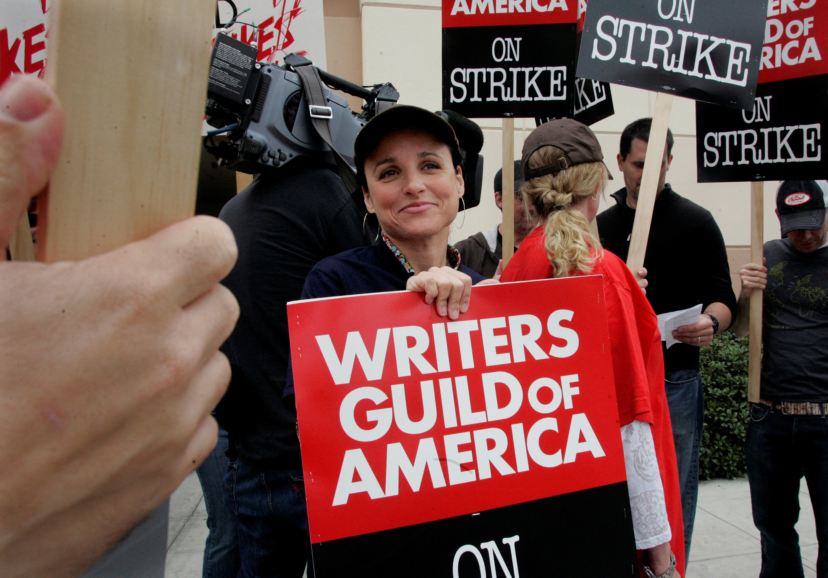 Actress Julia Louis-Dreyfus joins picket line with Writers Guild America members in Burbank