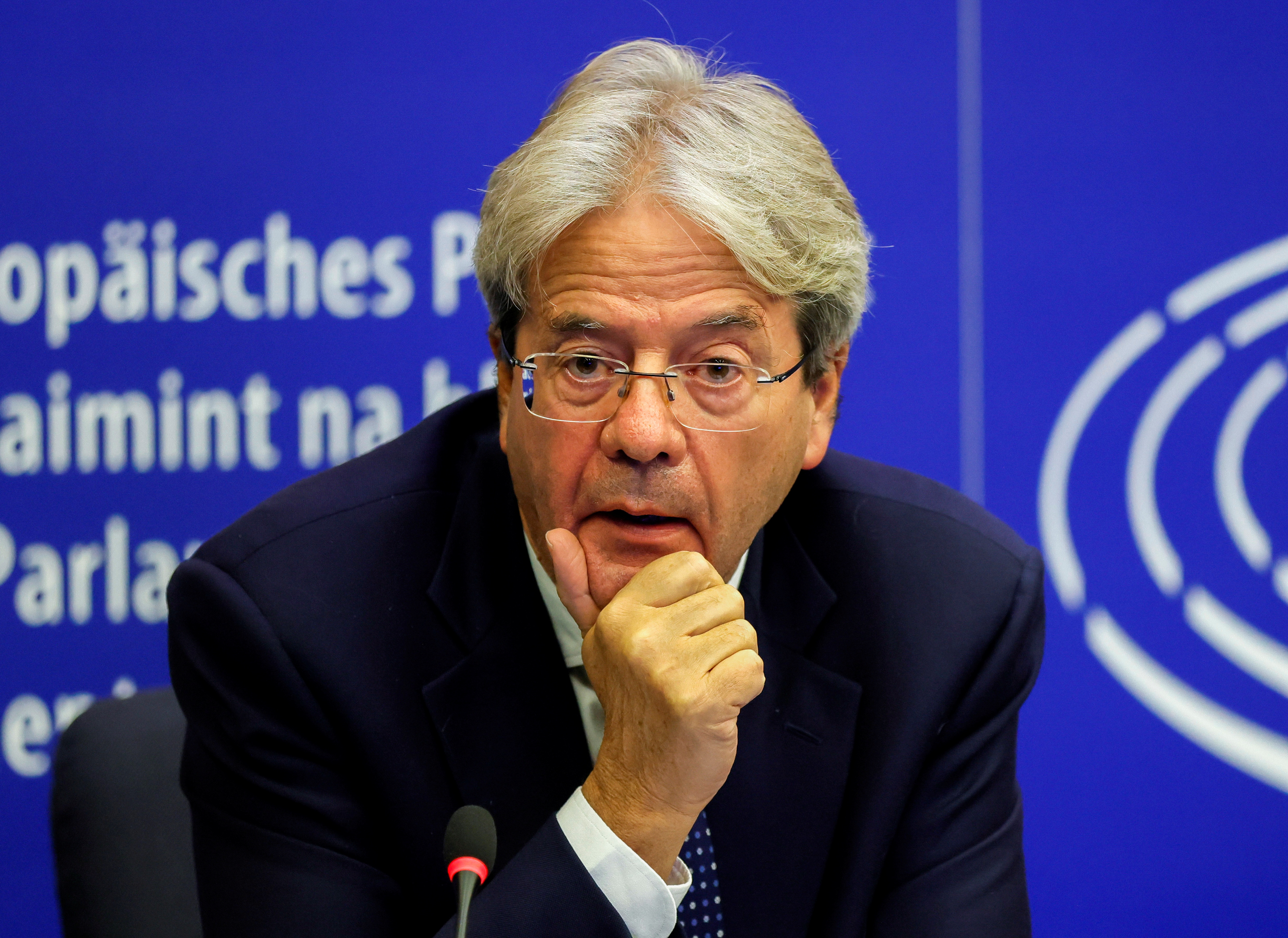 European Commissioner for Economy Paolo Gentiloni attend a press conference at European Parliament session in Strasbourg