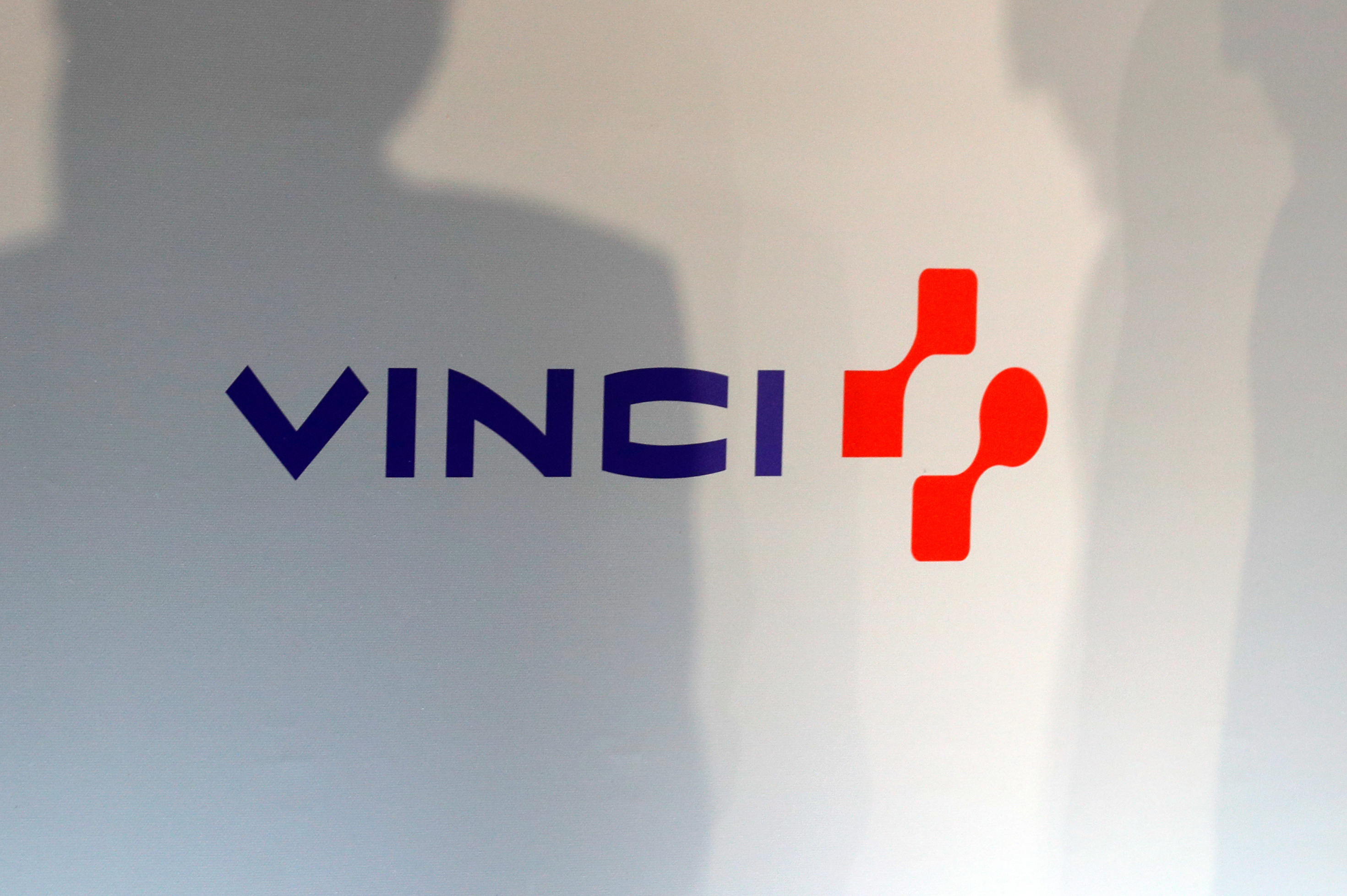The logo of Vinci is pictured during the company's 2017 annual results presentation in Paris