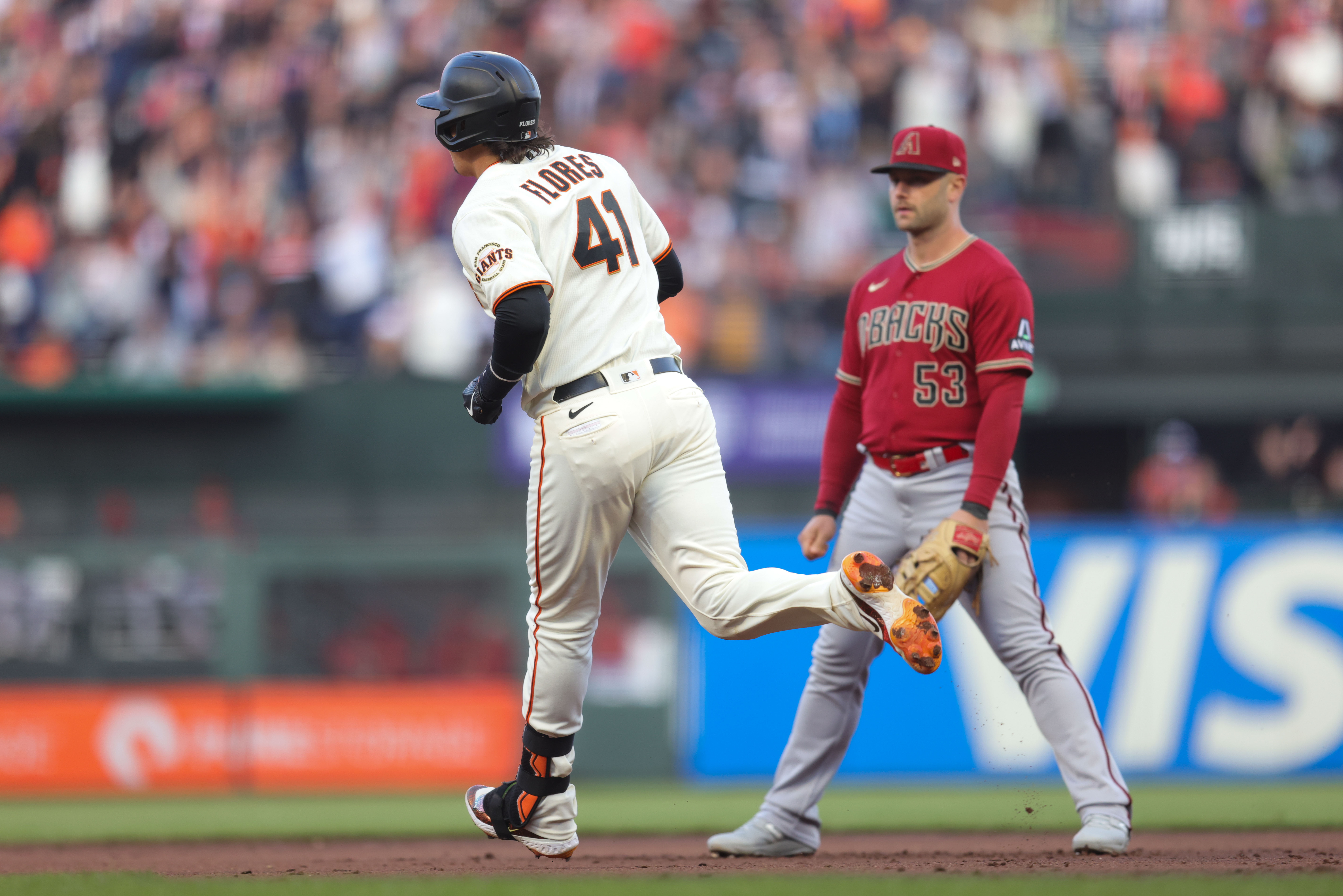 Yermin Mercedes (6) slides in for a double in the second inning as the San  Francisco Giants played the Arizona Diamondbacks at Oracle Park in San  Francisco on Tuesday, July 12, 2022. (