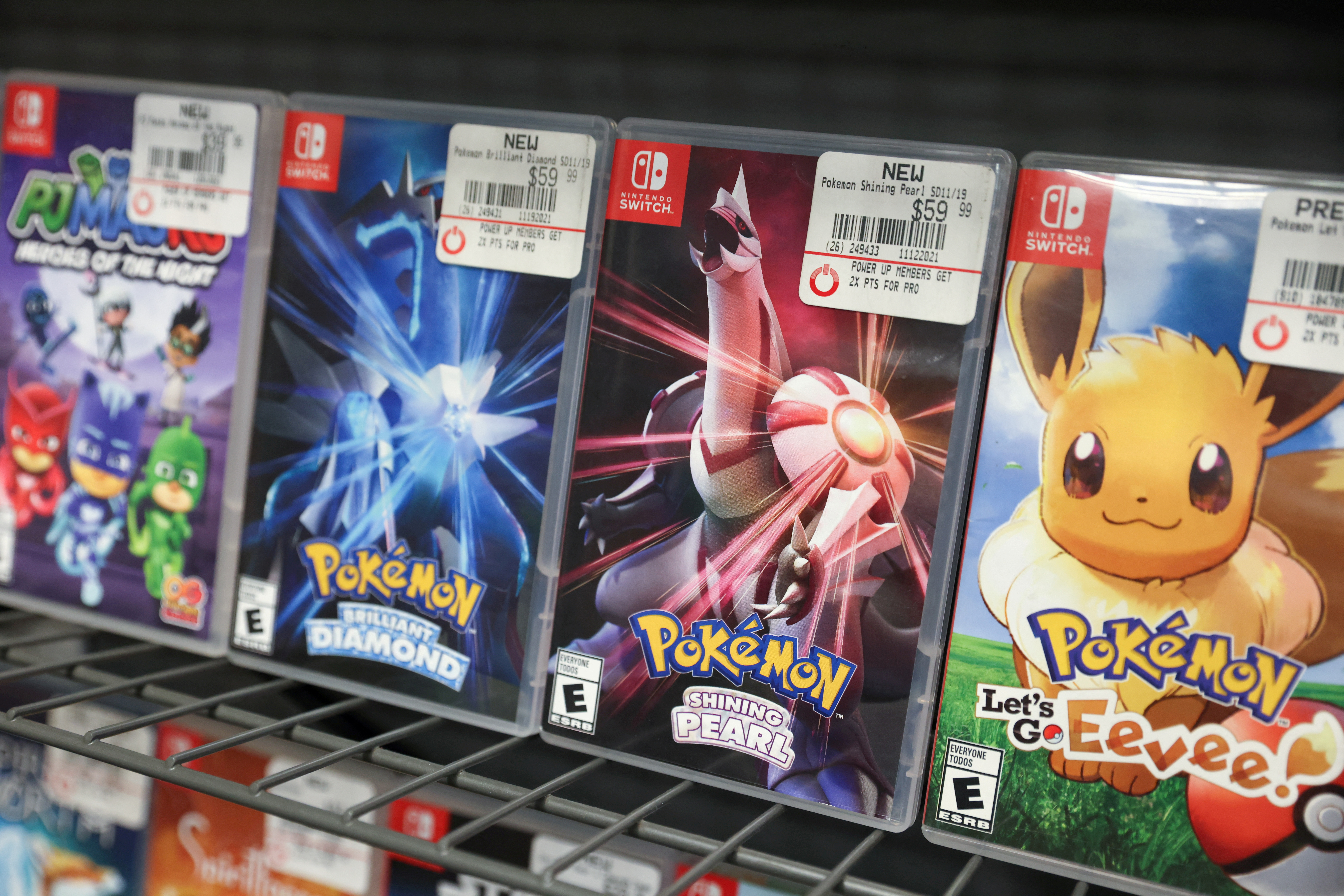 Pokemon games are seen on sale in a GameStop in Manhattan, New York