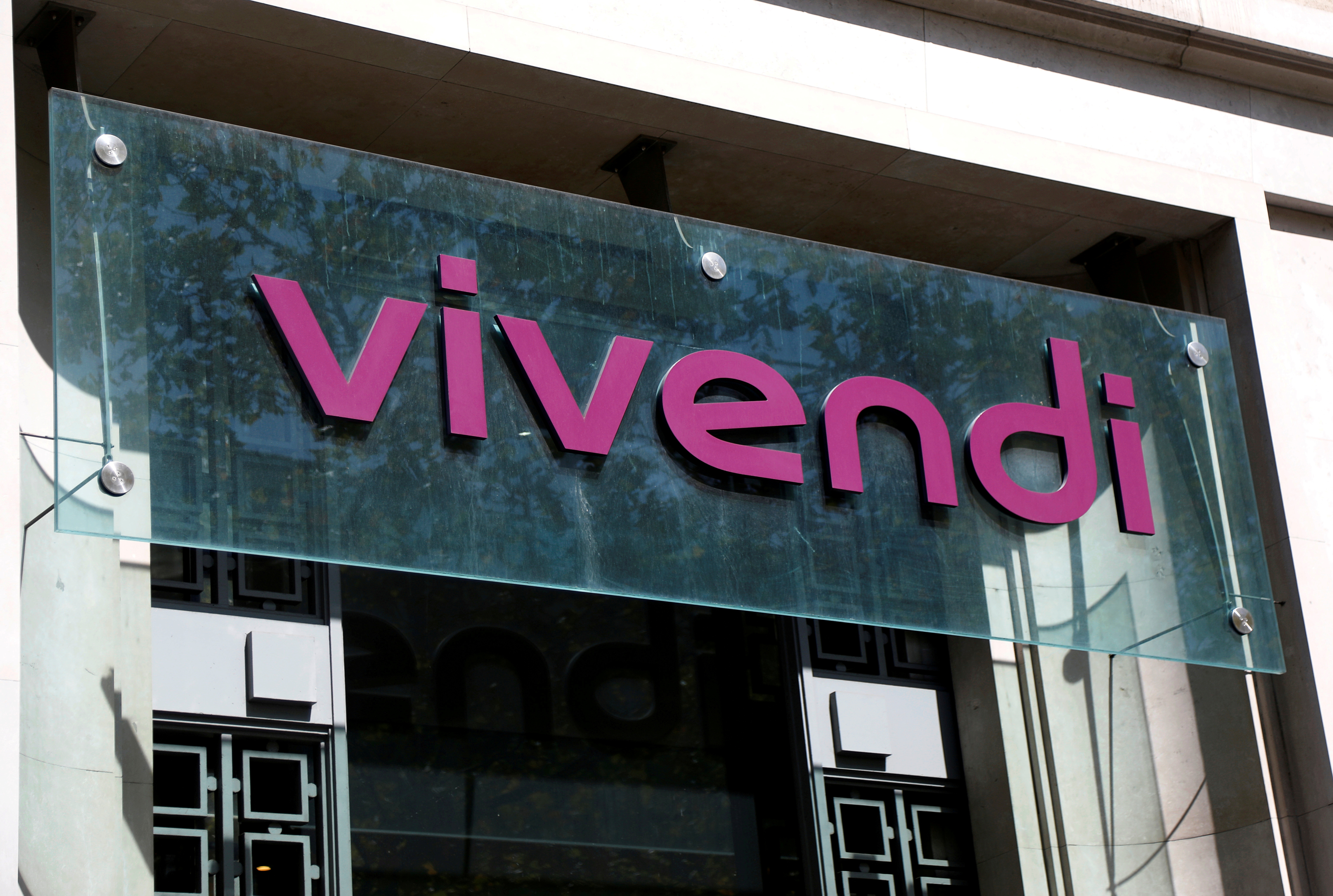 French media giant Vivendi's logo is pictured at the main entrance of the entertainment-to-telecoms conglomerate headquarters in Paris, France, August 12, 2020. REUTERS/Charles Platiau