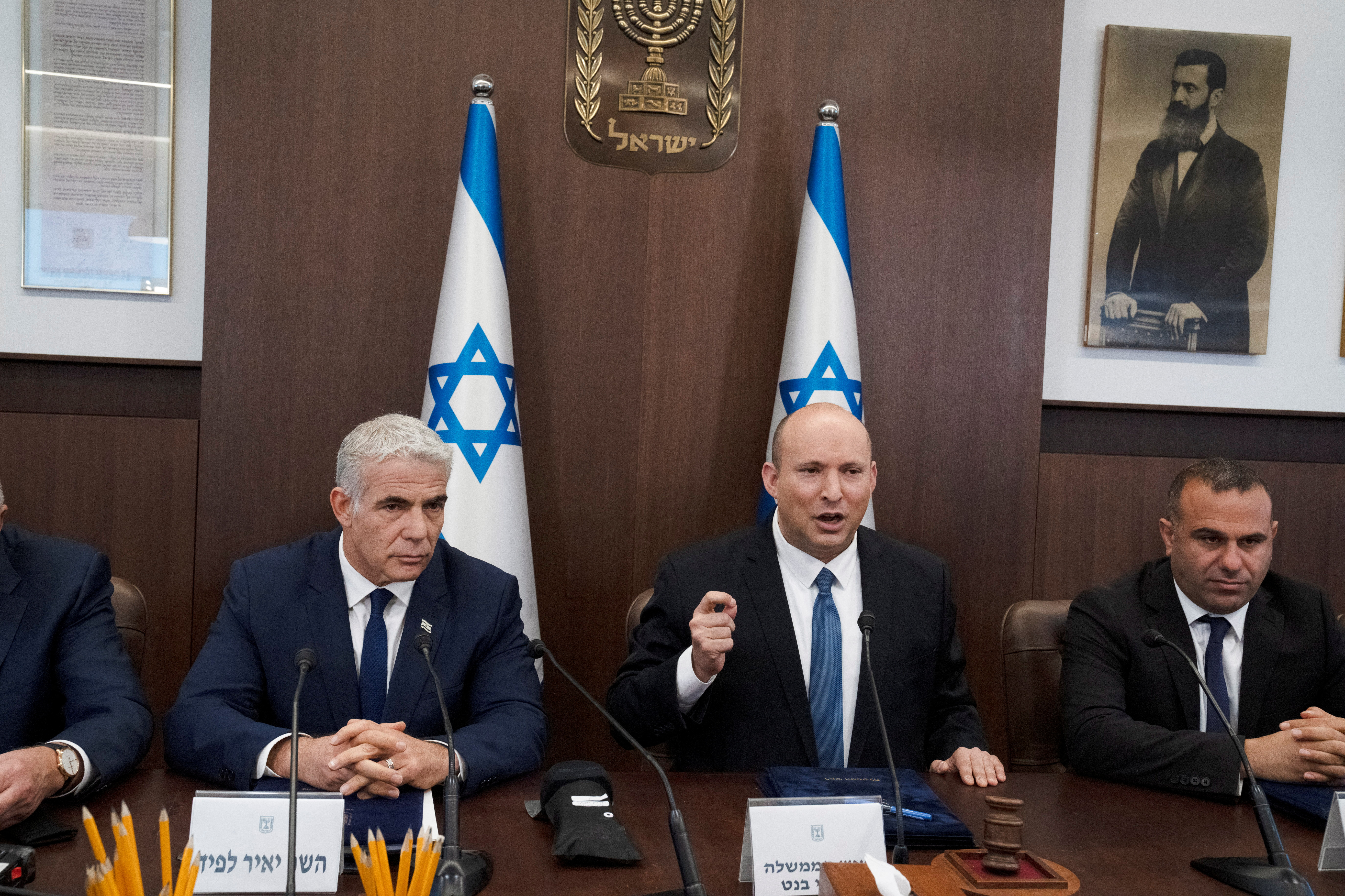 Israeli Prime Minister Naftali Bennett holds the weekly cabinet meeting, in Jerusalem