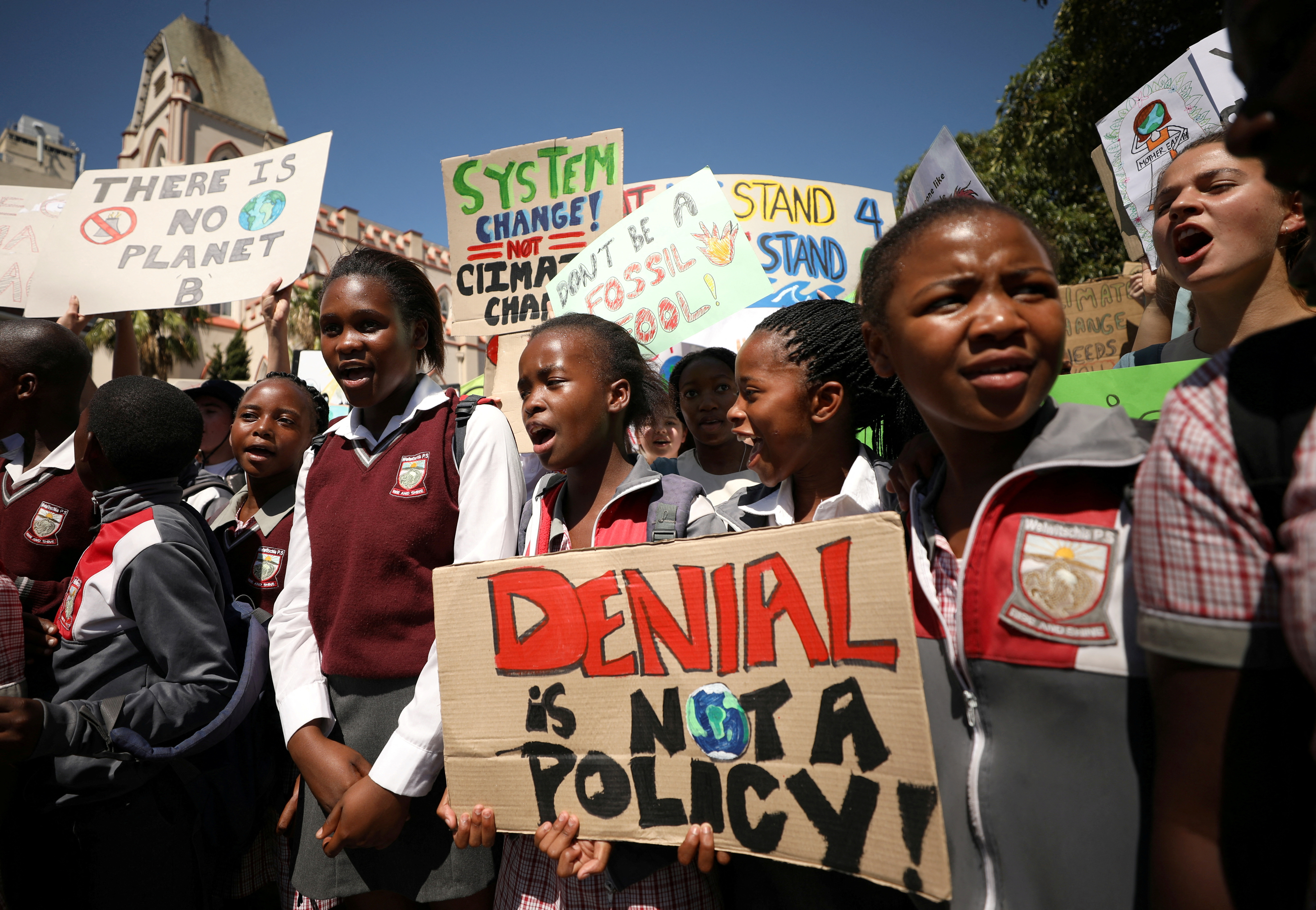 Students take part in a global protest against climate change in Cape Town, South Africa