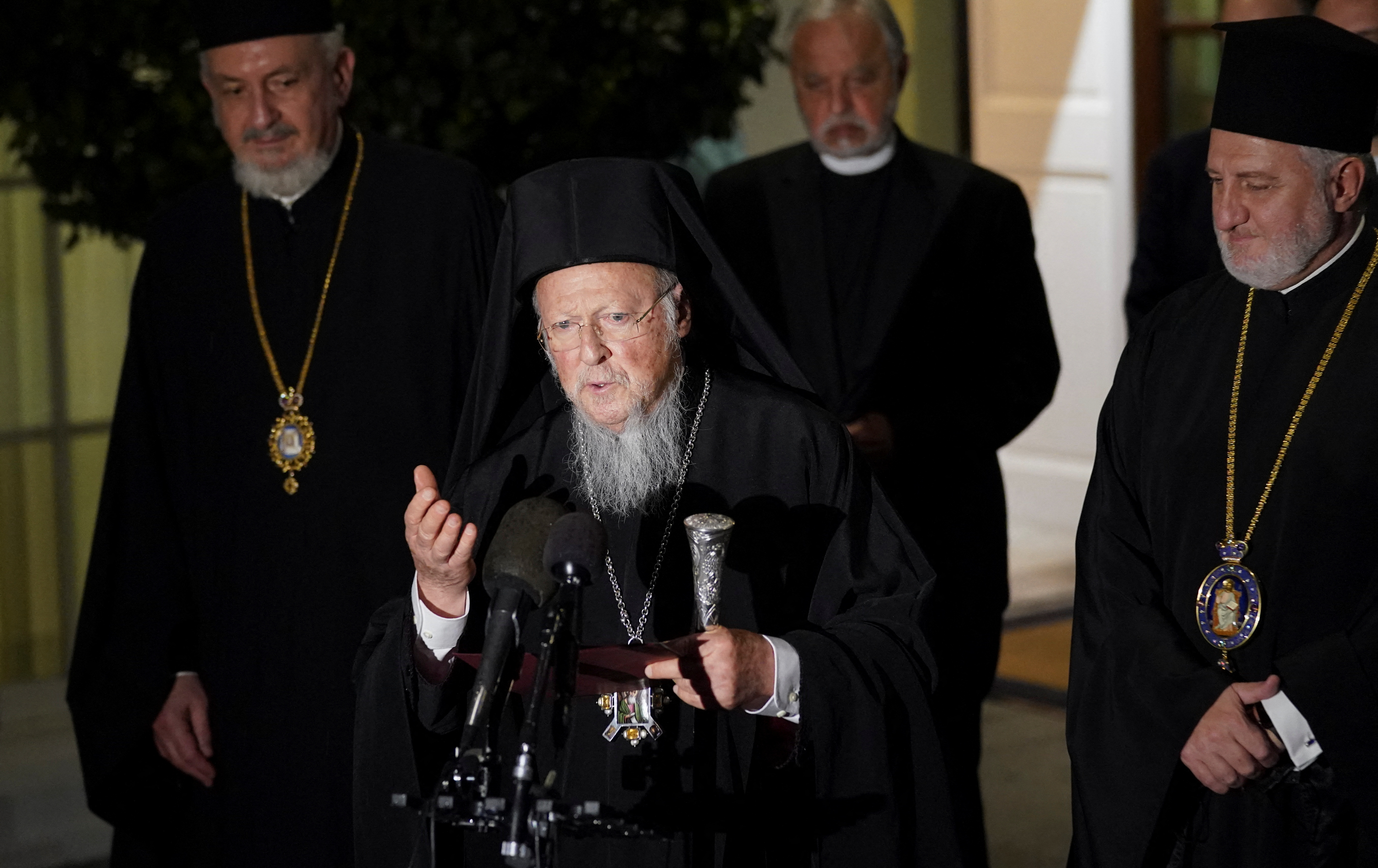 Ecumenical Patriarch Bartholomew speaks at the White House  in Washington
