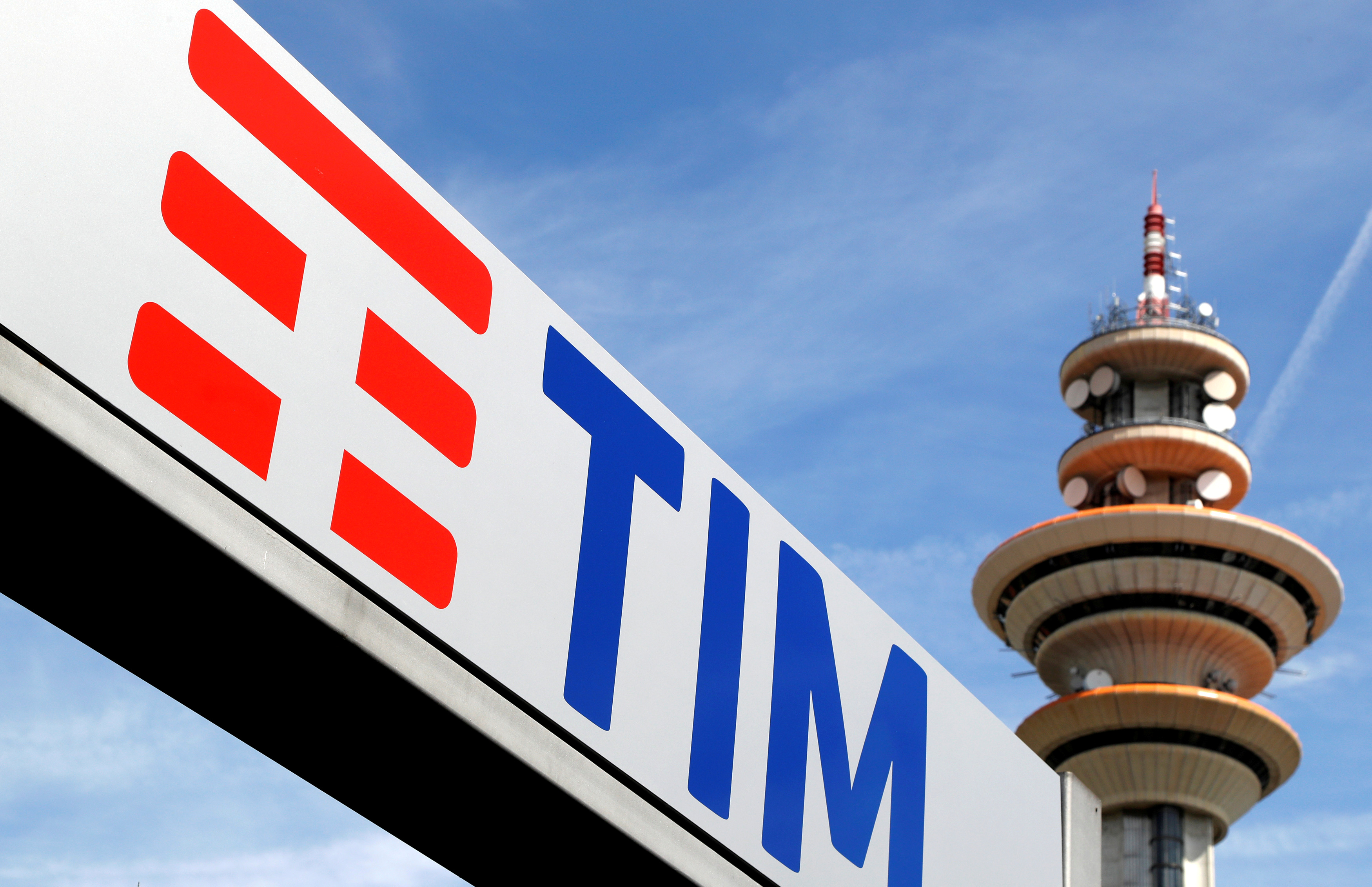 Telecom Italia's logo is displayed in Milan