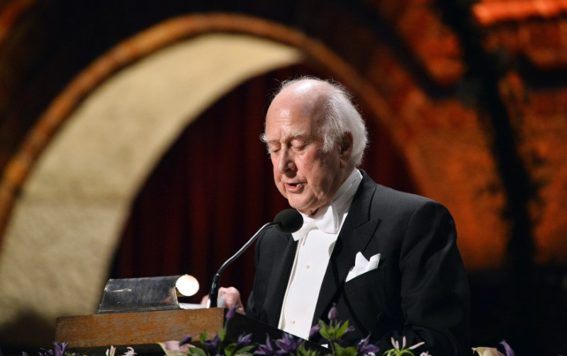 Nobel physics laureate Higgs addresses the traditional Nobel gala banquet at the Stockholm City Hall