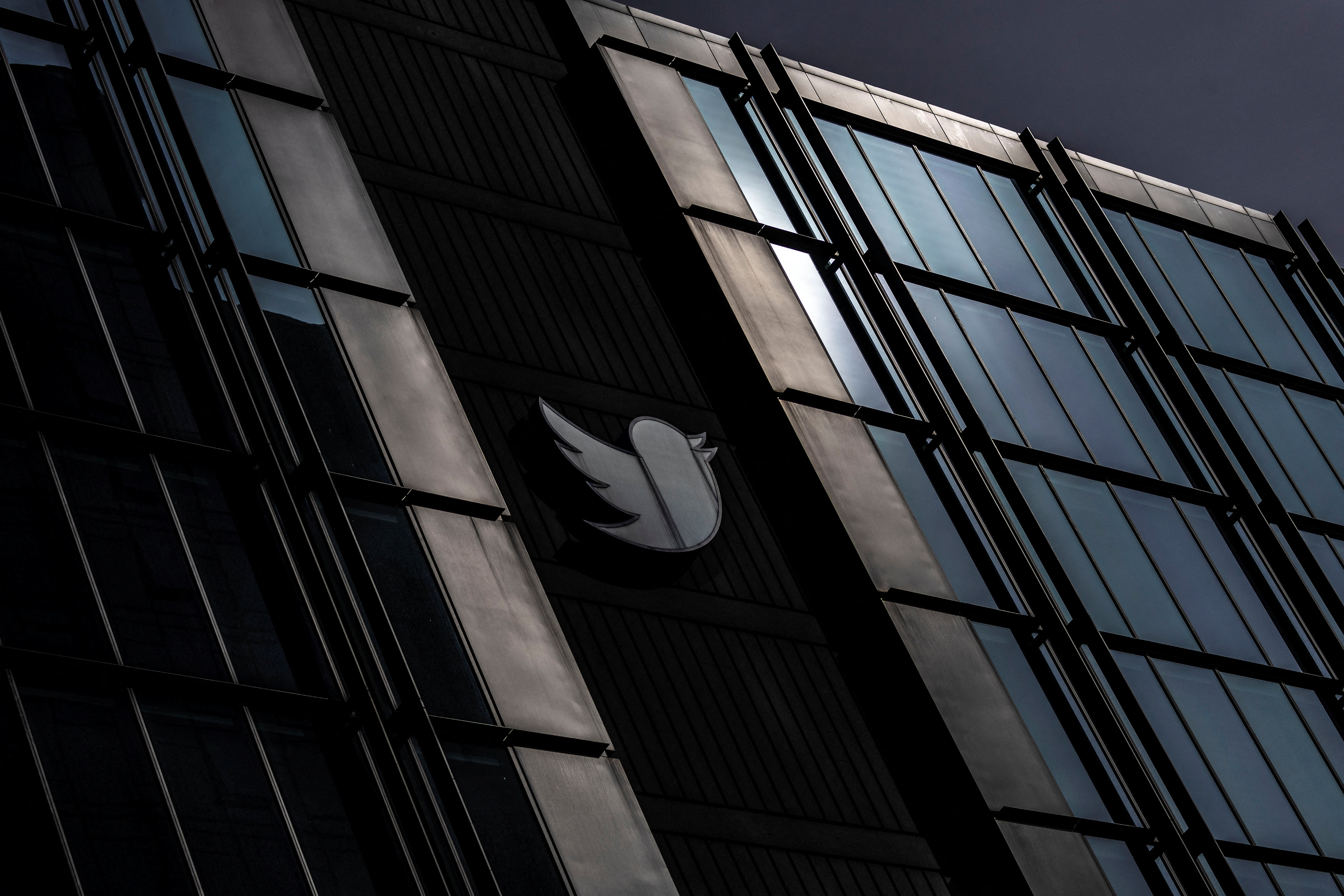 Twitter logo at its corporate headquarters in San Francisco, California