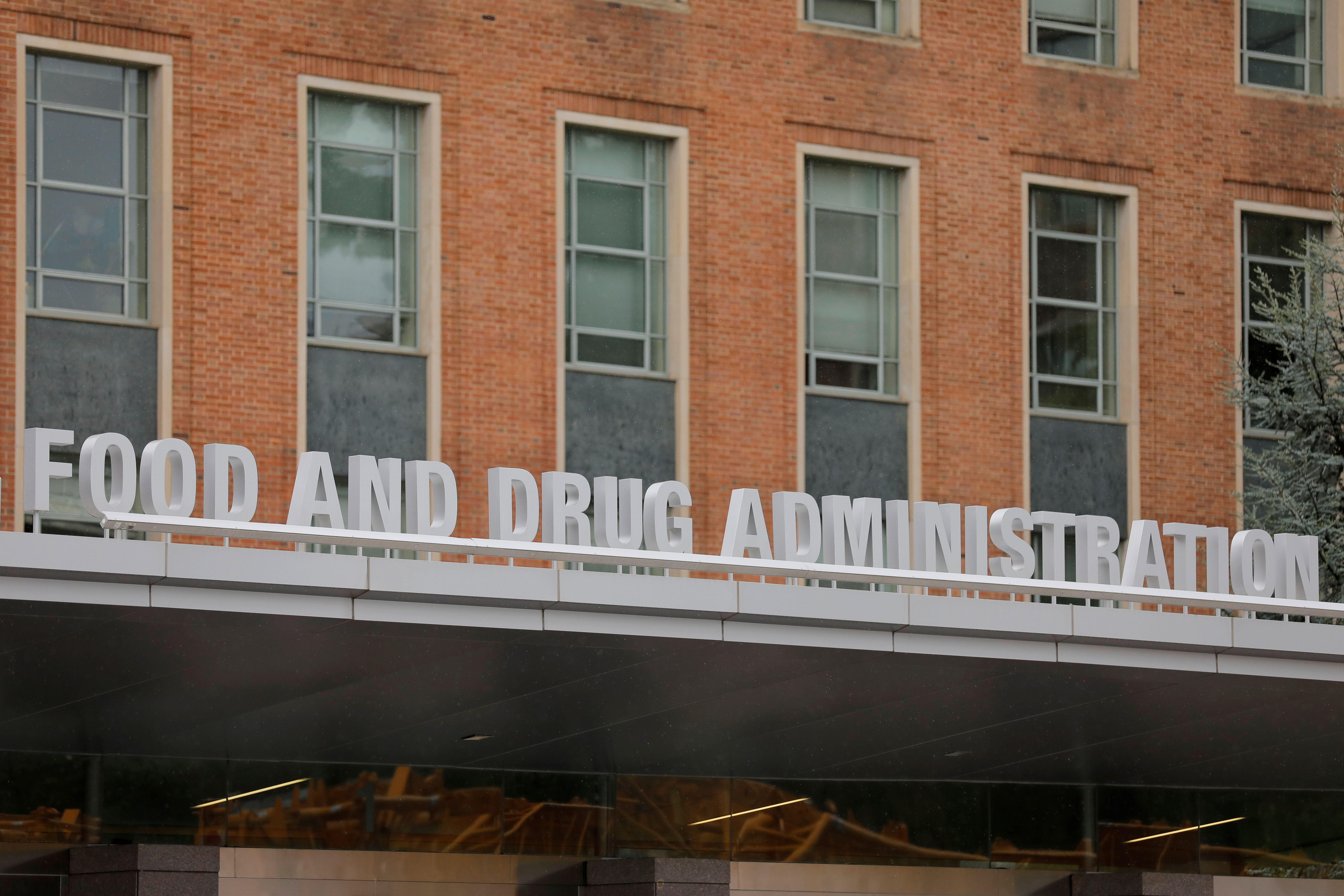 Signage is seen outside of FDA headquarters in White Oak, Maryland