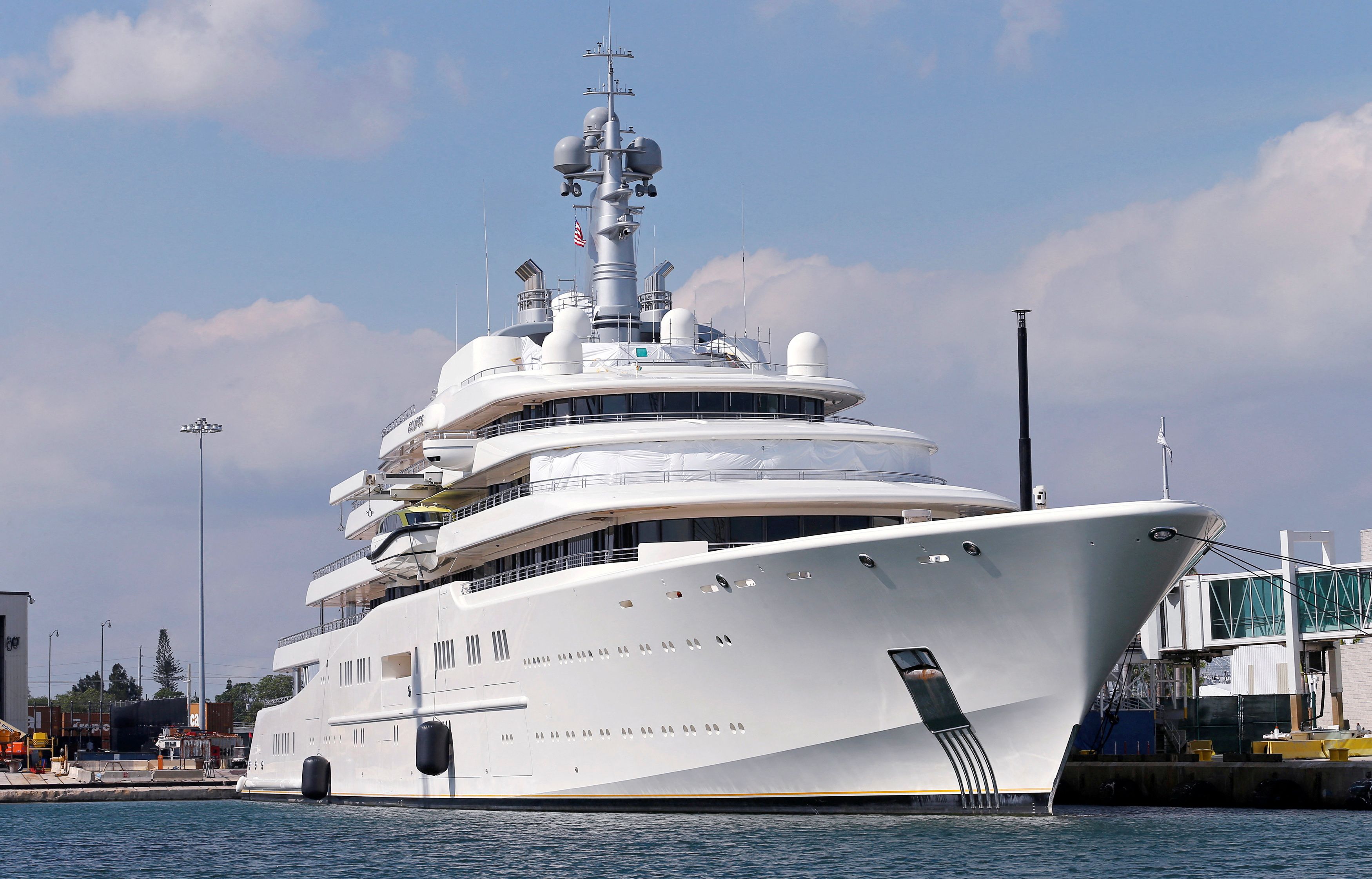 The Eclipse superyacht is seen at the Port of Palm Beach in Riviera Beach, Florida