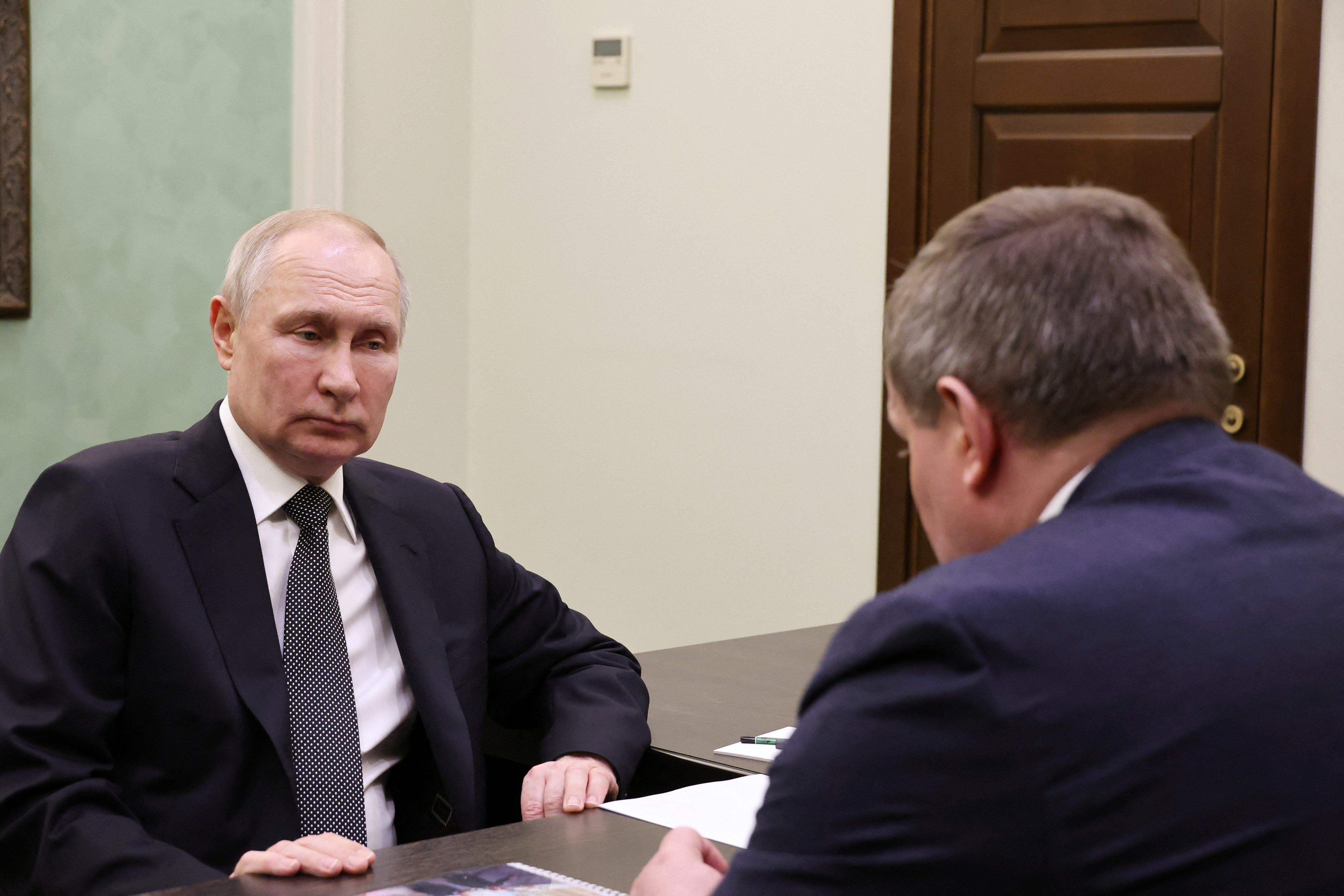 Russian President Vladimir Putin meets with Volgograd Region Governor Andrei Bocharov in Volgograd