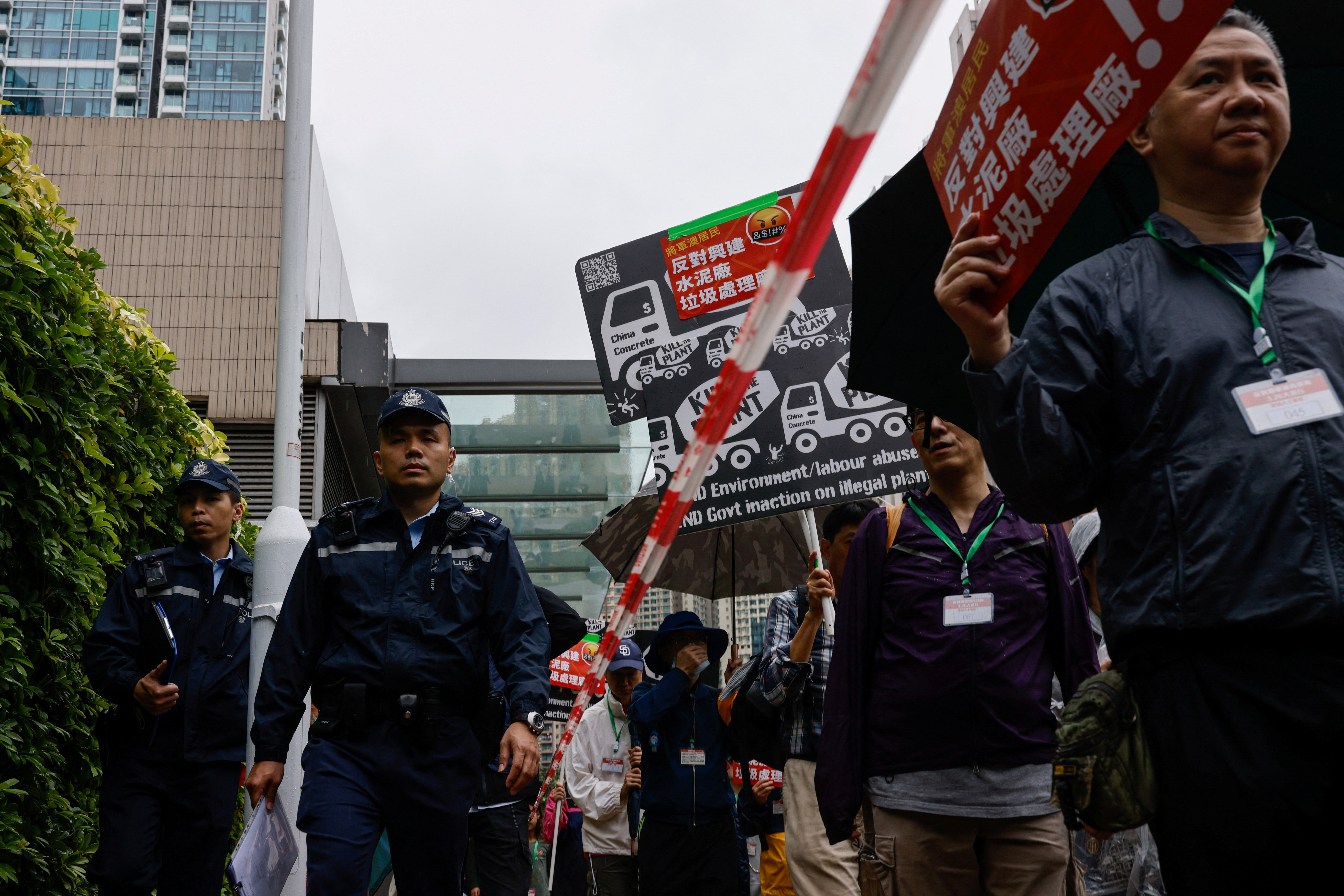 Protest against a land reclamation and waste transfer station project, in Hong Kong