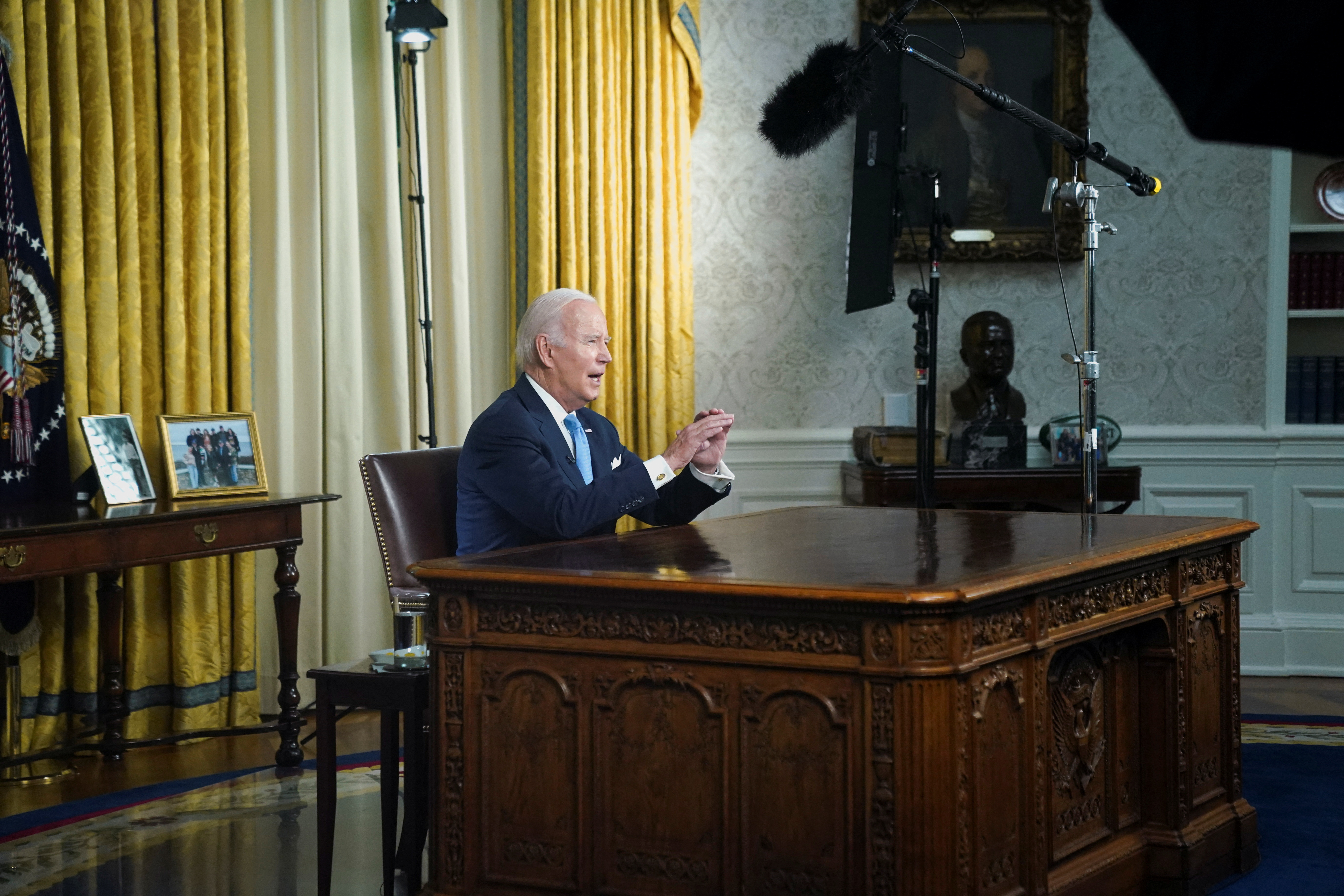 U.S. President Biden delivers a speech on bipartisan legislation that lifts the federal government's debt ceiling