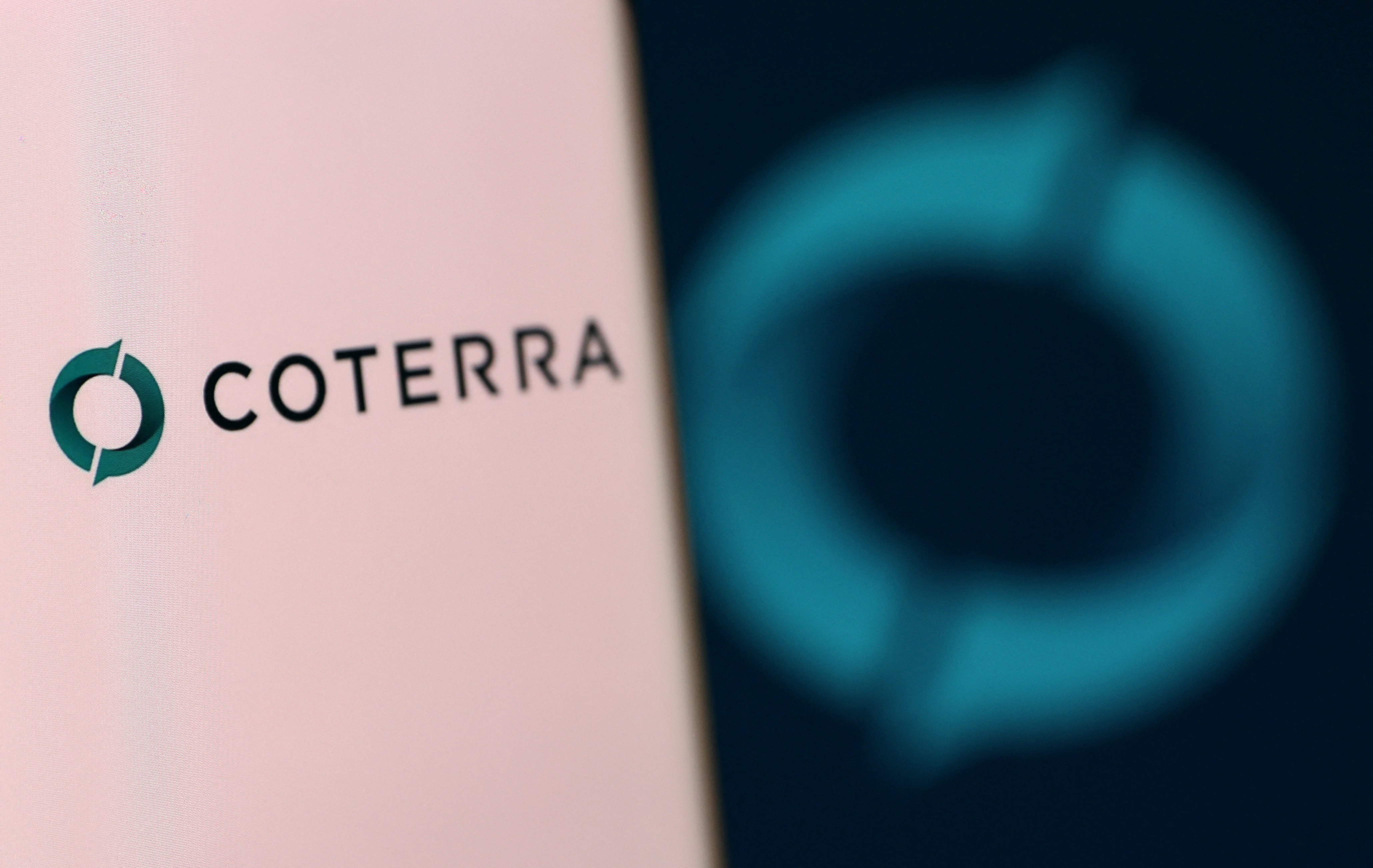 Illustration shows smartphone with Coterra Energy's logo displayed