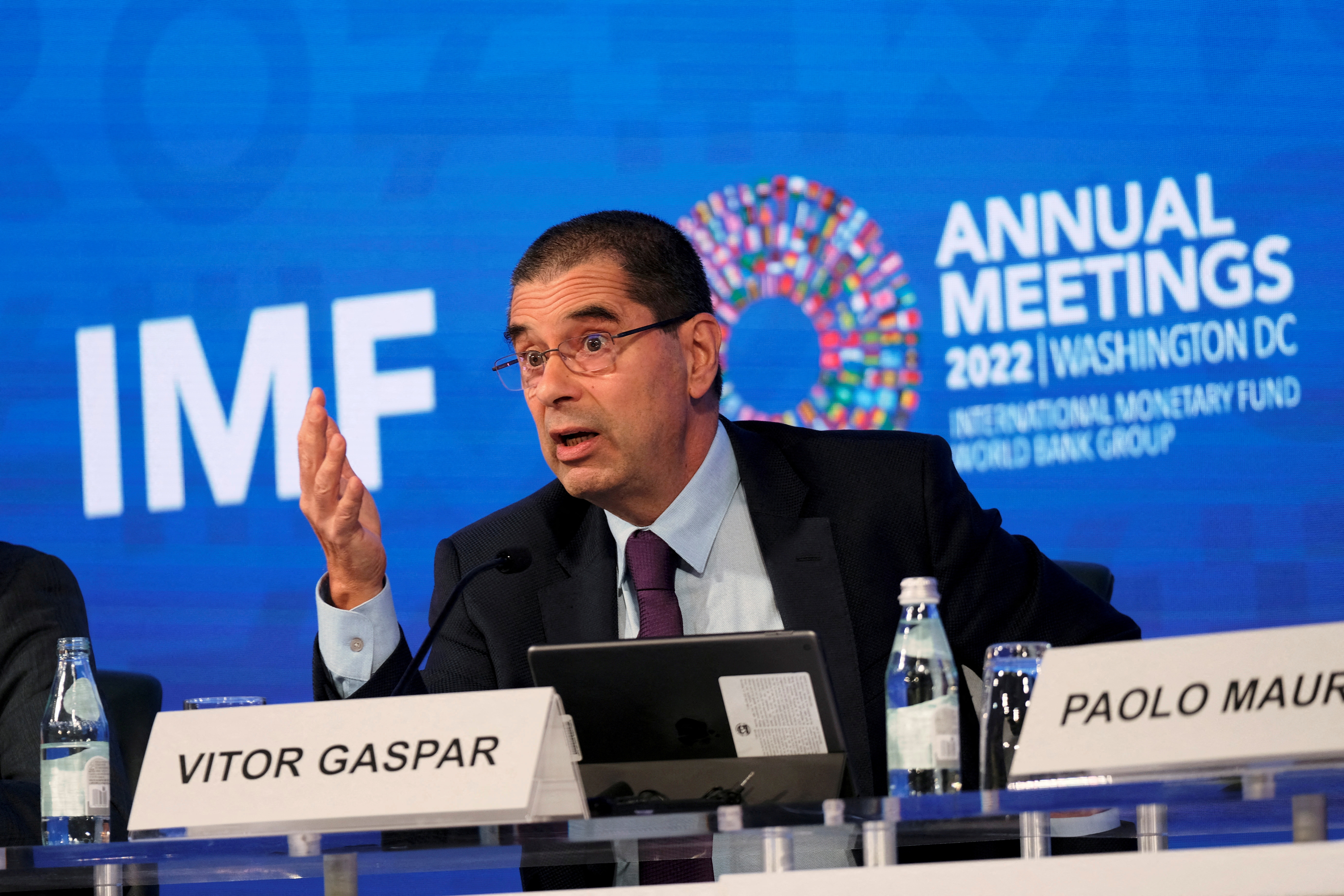 IMF Director of Fiscal Policy Vitor Gaspar answers a reporter's question at the headquarters of the International Monetary Fund in Washington