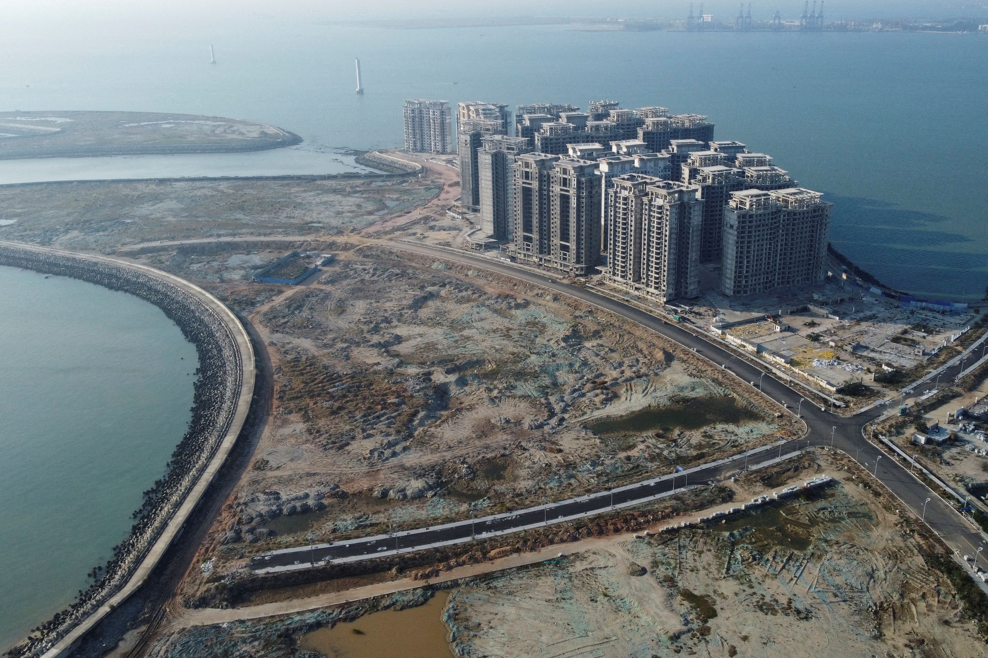 Buildings developed by China Evergrande Group on the manmade Ocean Flower Island in Danzhou