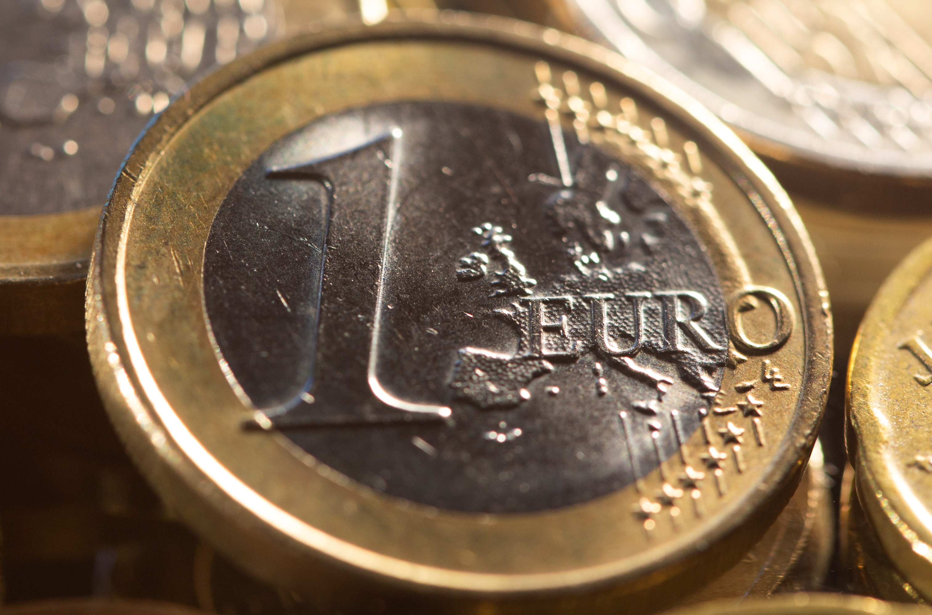 One Euro coins are seen in this illustration