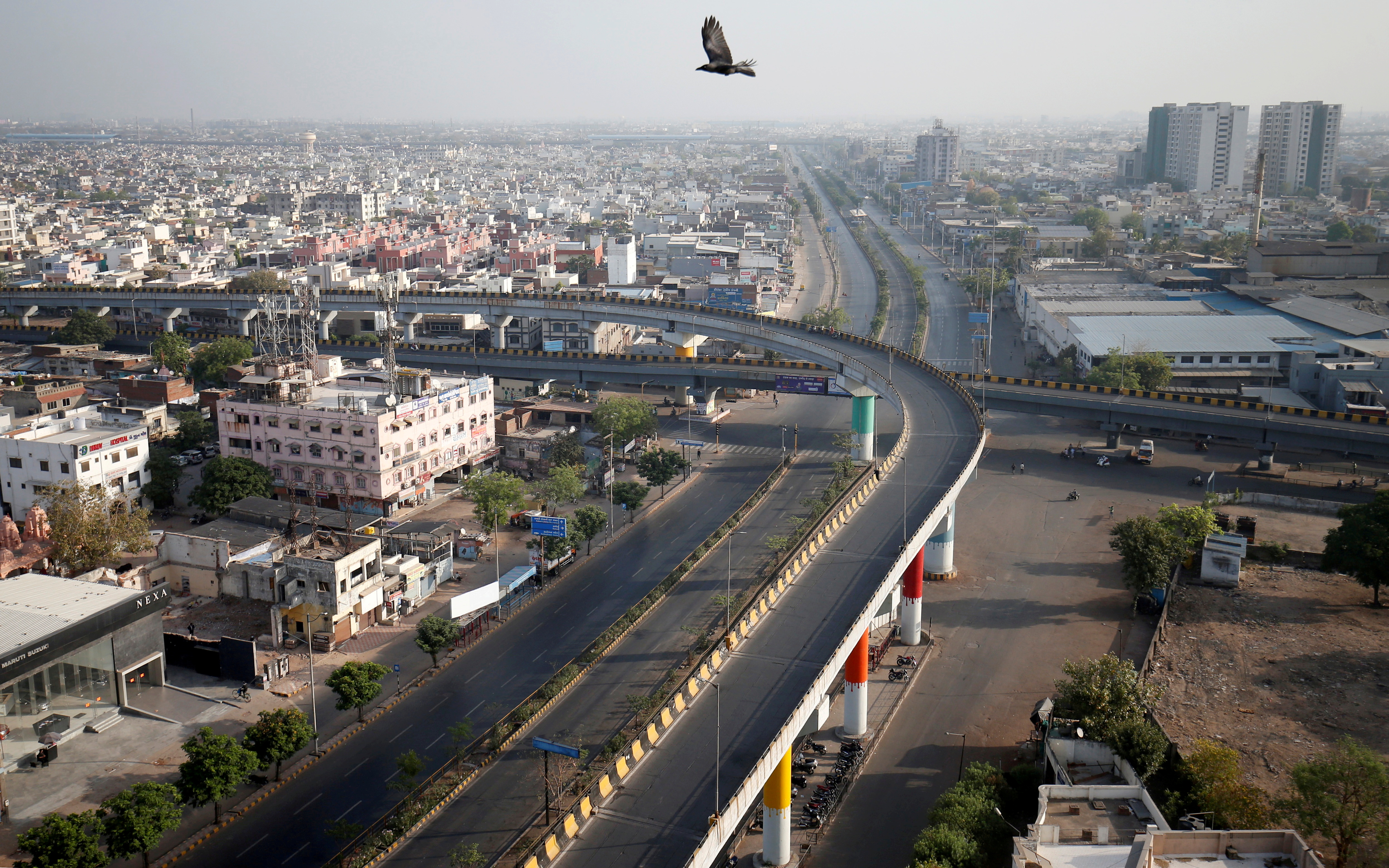 A view shows empty roads during a 14-hour long curfew to limit the spreading of coronavirus disease (COVID-19) in the country, in Ahmedabad
