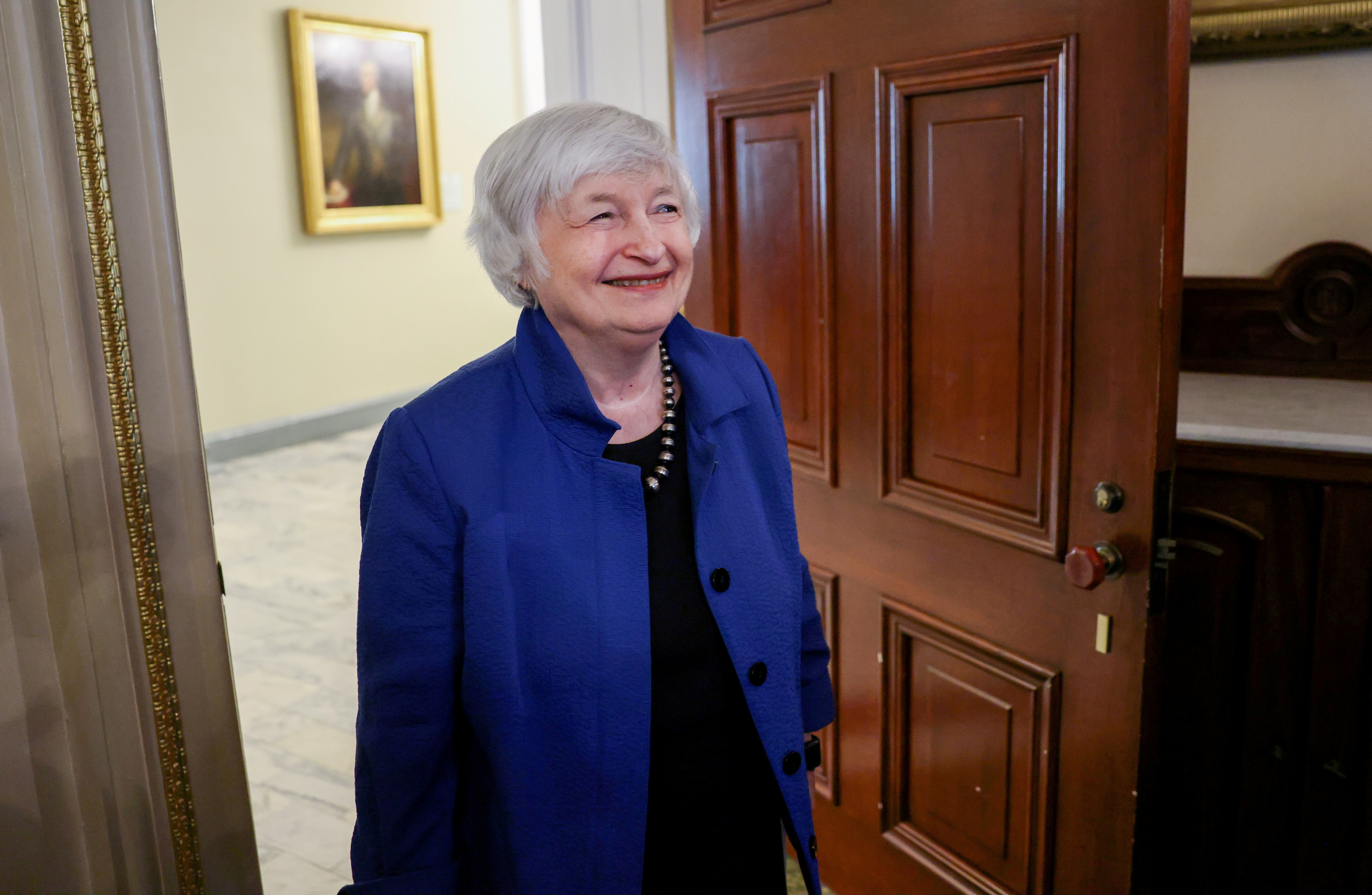 Secretary of the Treasury Janet Yellen hosts a meeting with International Monetary Fund Managing Director Kristalina Georgieva in Washington, U.S.