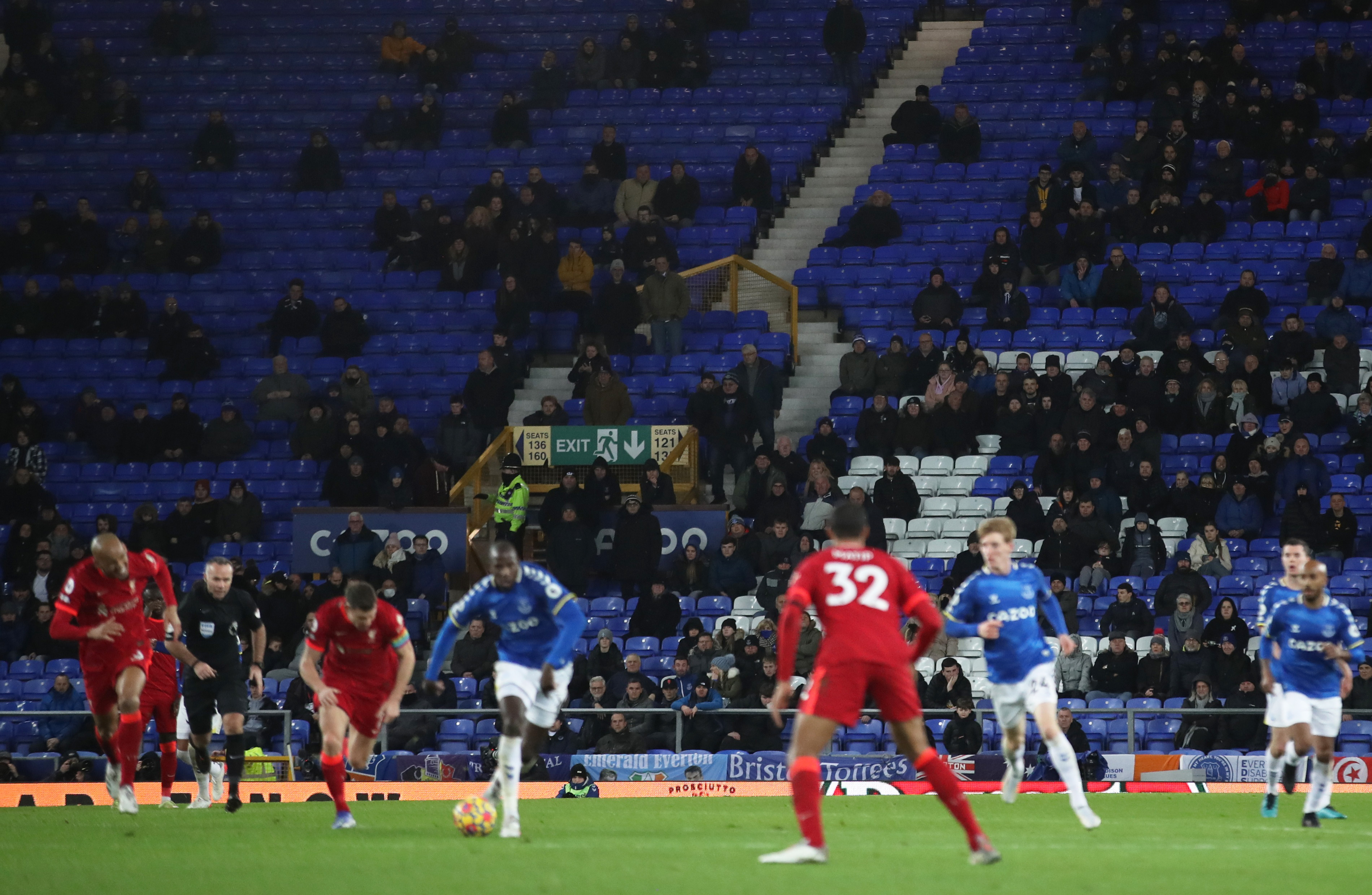 Soccer Football - Premier League - Everton v Liverpool - Goodison Park, Liverpool, Britain - December 1, 2021 General view of empty seats in the stands during the match Action Images via Reuters/Carl Recine