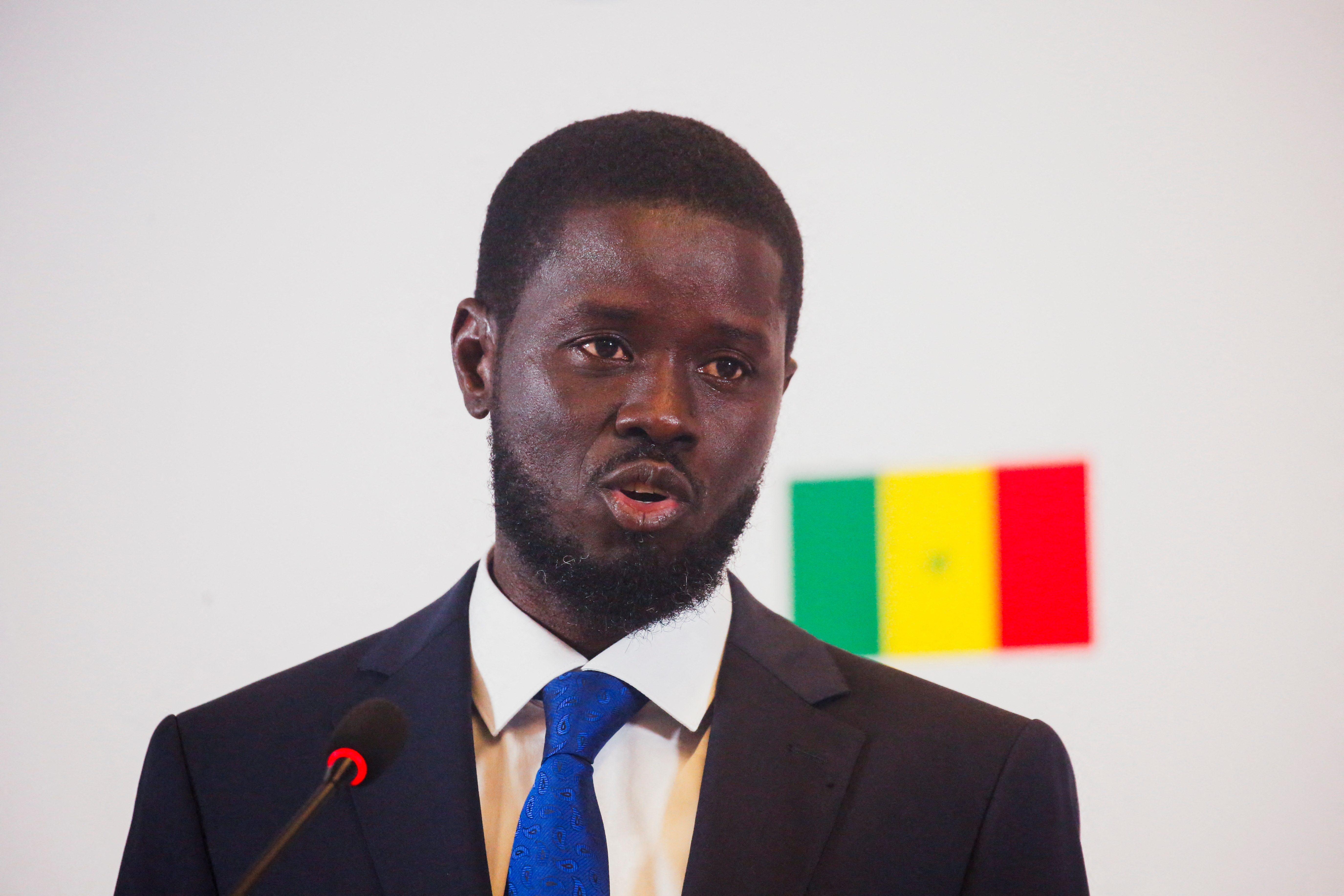 Senegal's president-elect Bassirou Diomaye Faye speaks during a press conference in Dakar