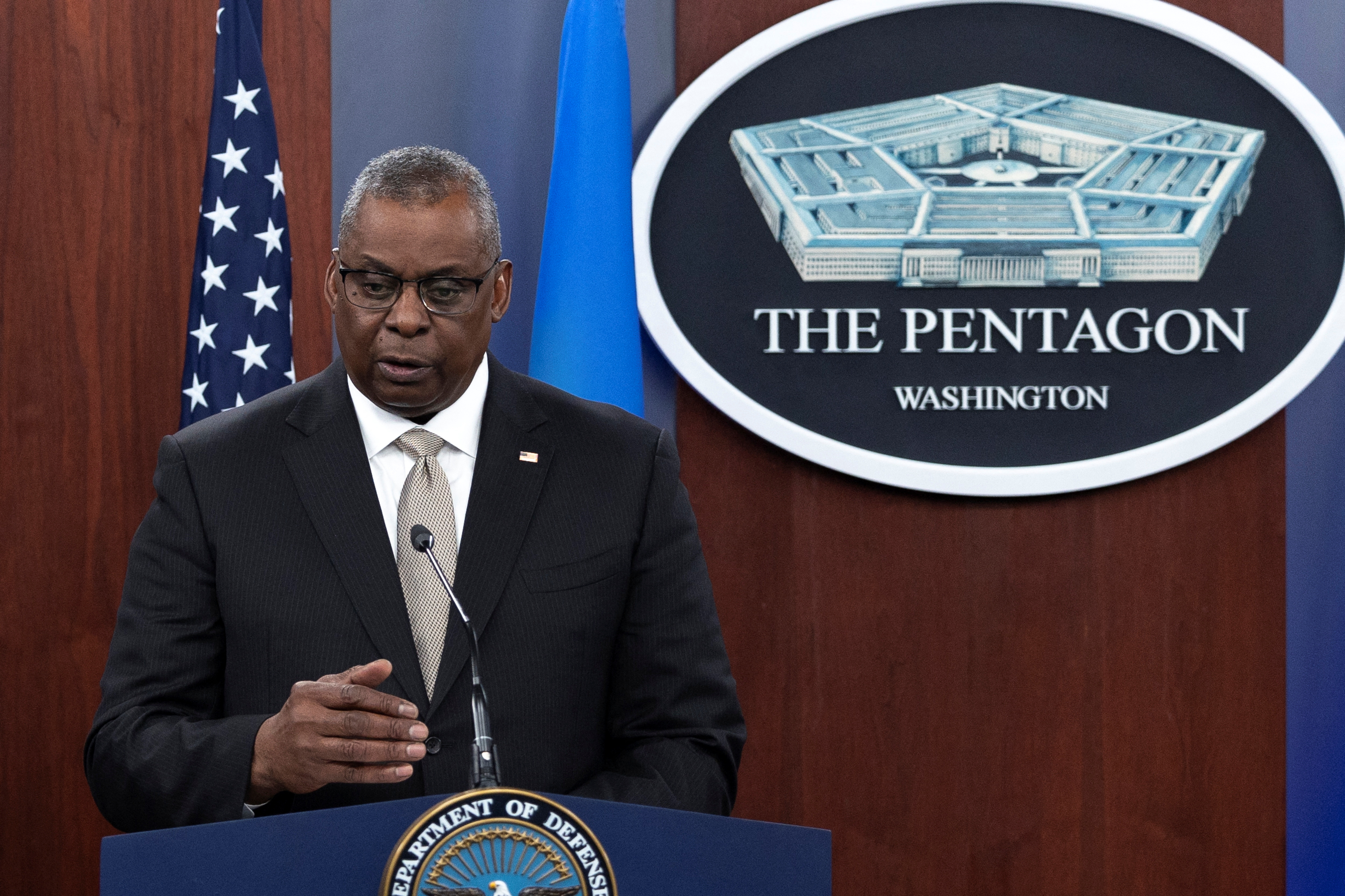 Defense Secretary Austin and Joint Chiefs Chair Milley hold a news briefing at the Pentagon