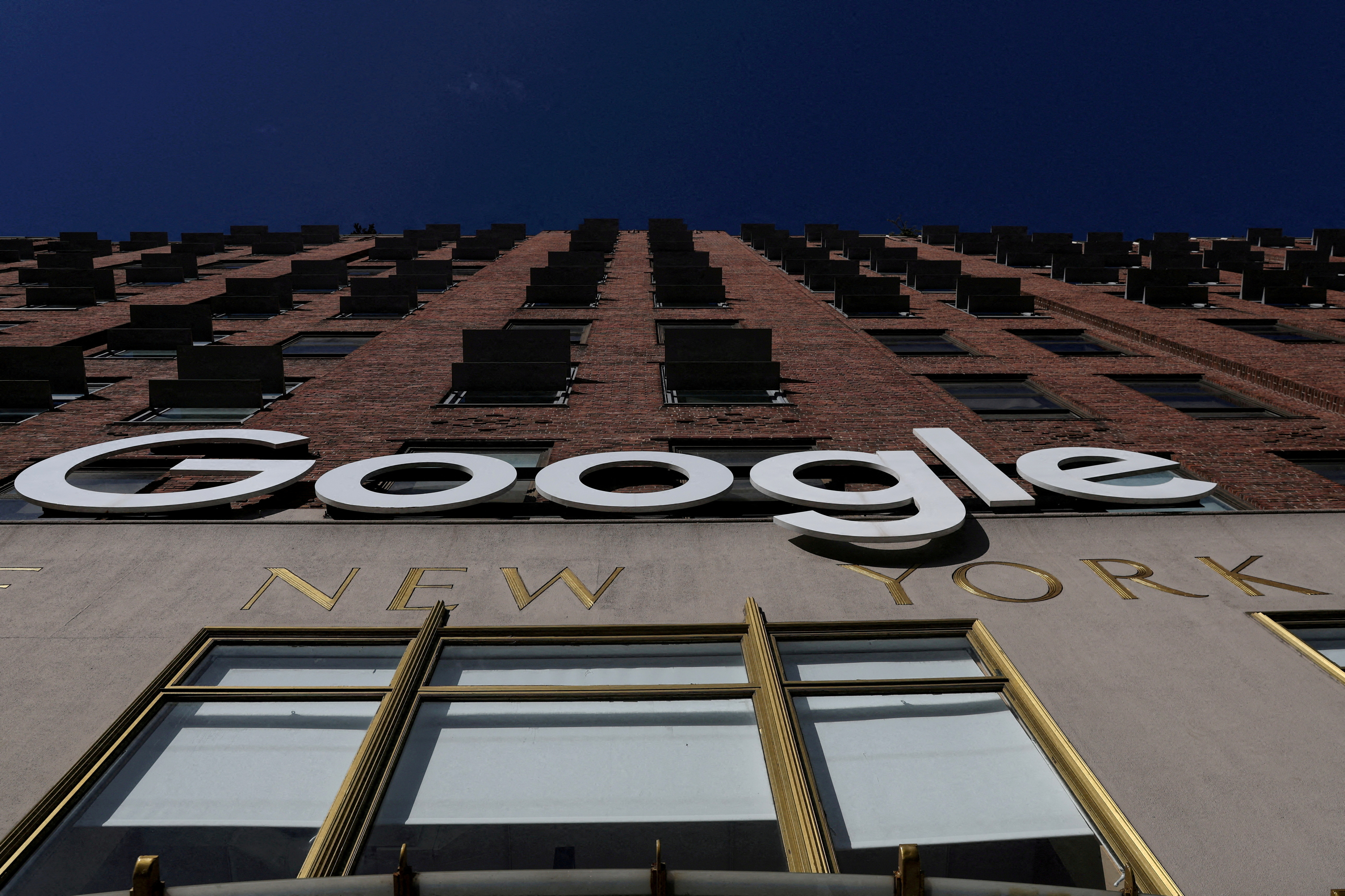 A Google logo is seen at the Google offices in the Chelsea section of New York City