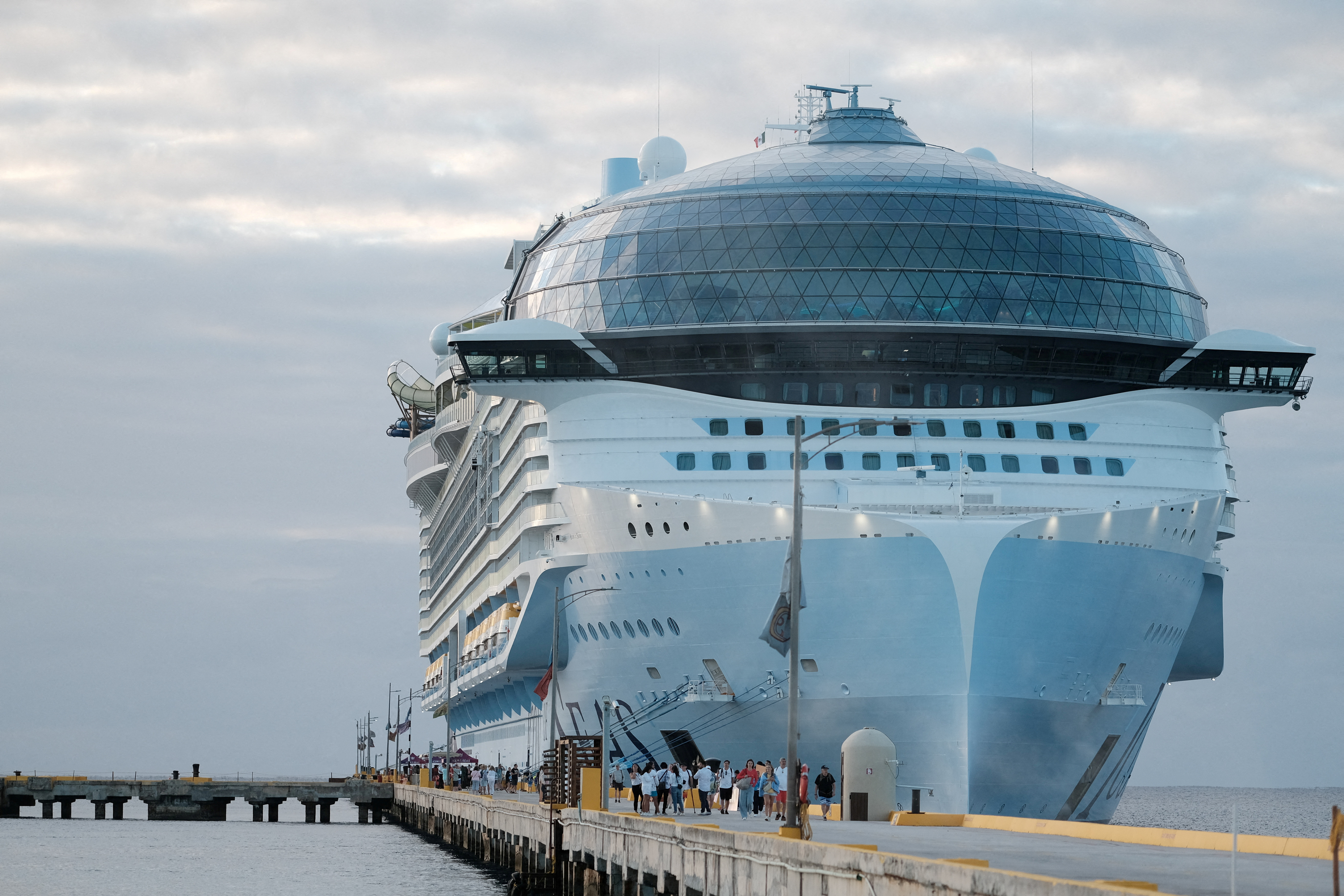 Royal Caribbean's Icon of the Seas, the largest cruise ship in the world, is docked in Mahahual