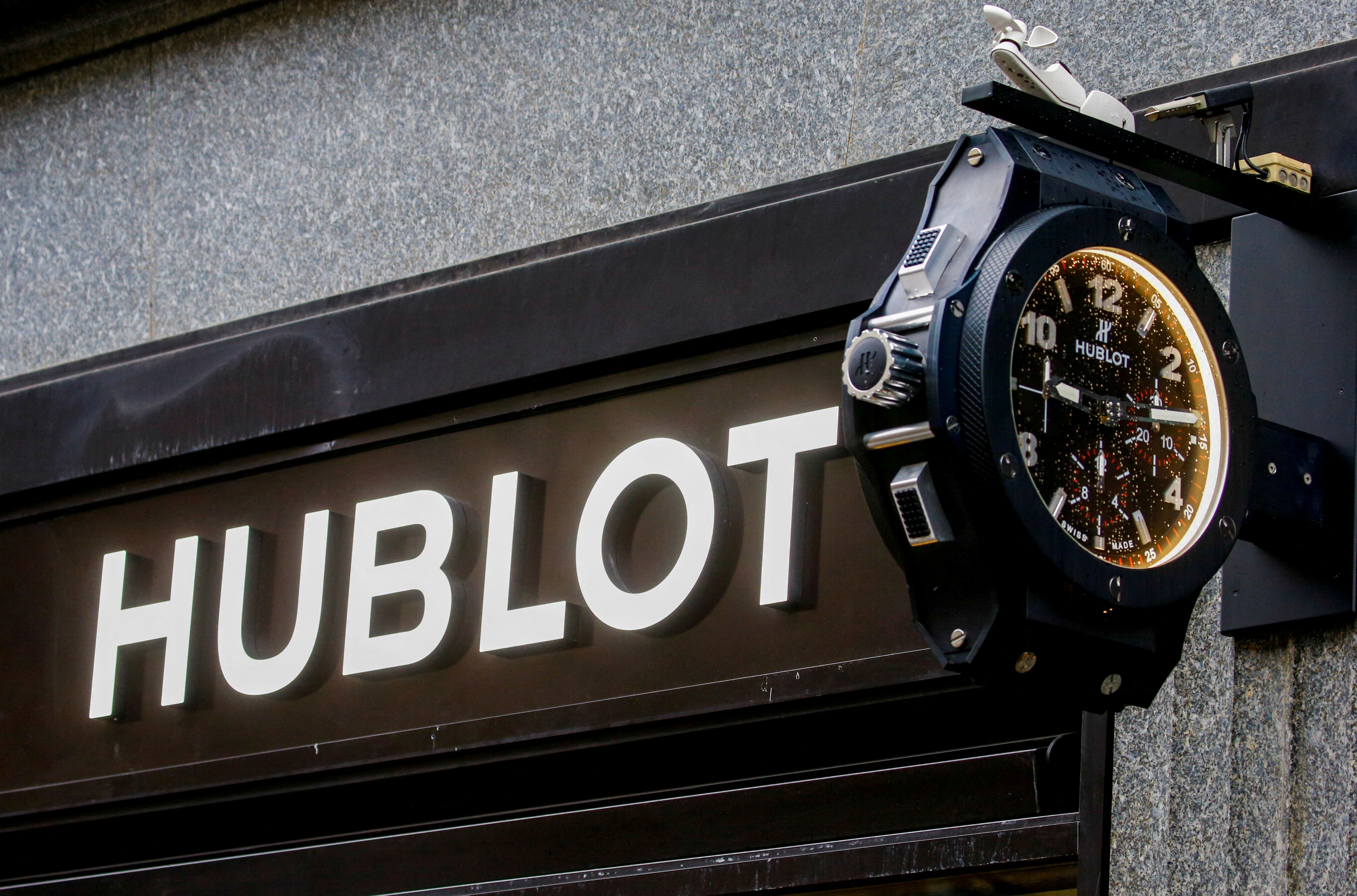 The company's logo is seen at a shop of LVMH's Hublot watch brand in Zurich