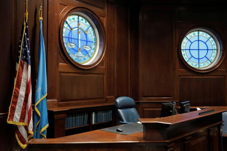 The judge's bench is seen in a courtroom in the Sussex County Court of Chancery in Georgetown, Delaware