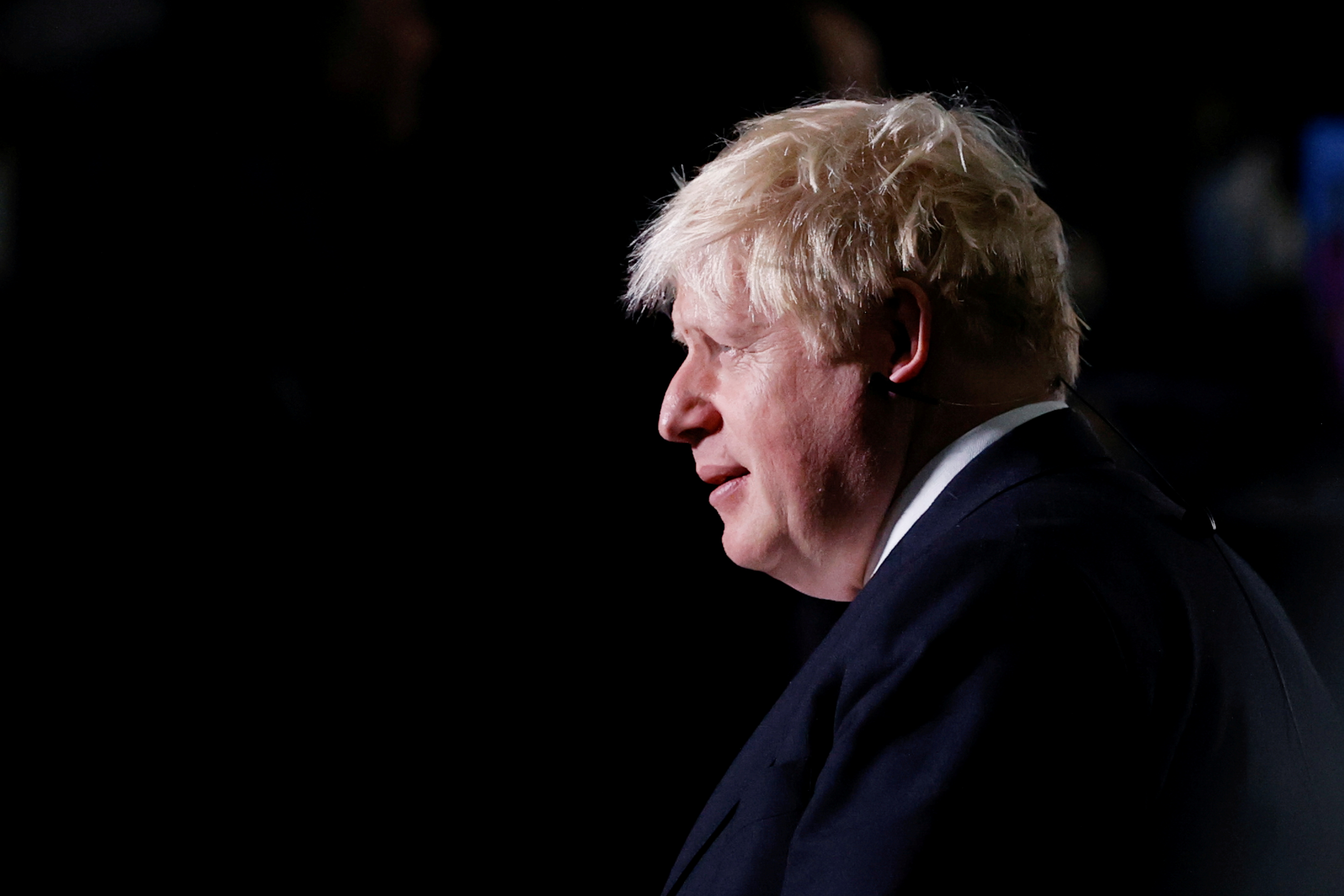 Britain's Prime Minister Boris Johnson takes part in media interviews during the annual Conservative Party conference, in Manchester, Britain, October 5, 2021. REUTERS/Phil Noble/File Photo