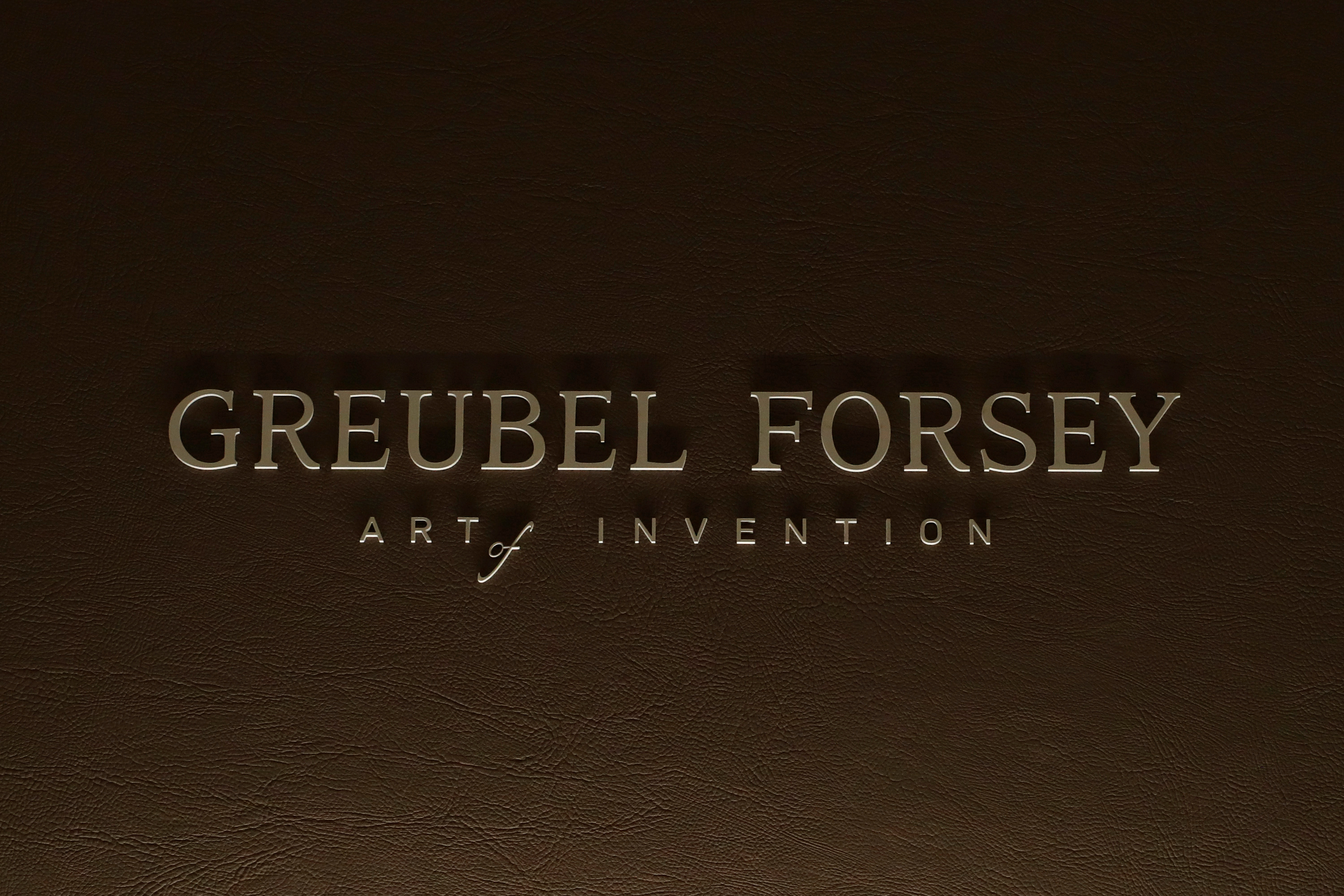 The logo of Greubel Forsey is pictured at the SIHH watch fair in Geneva