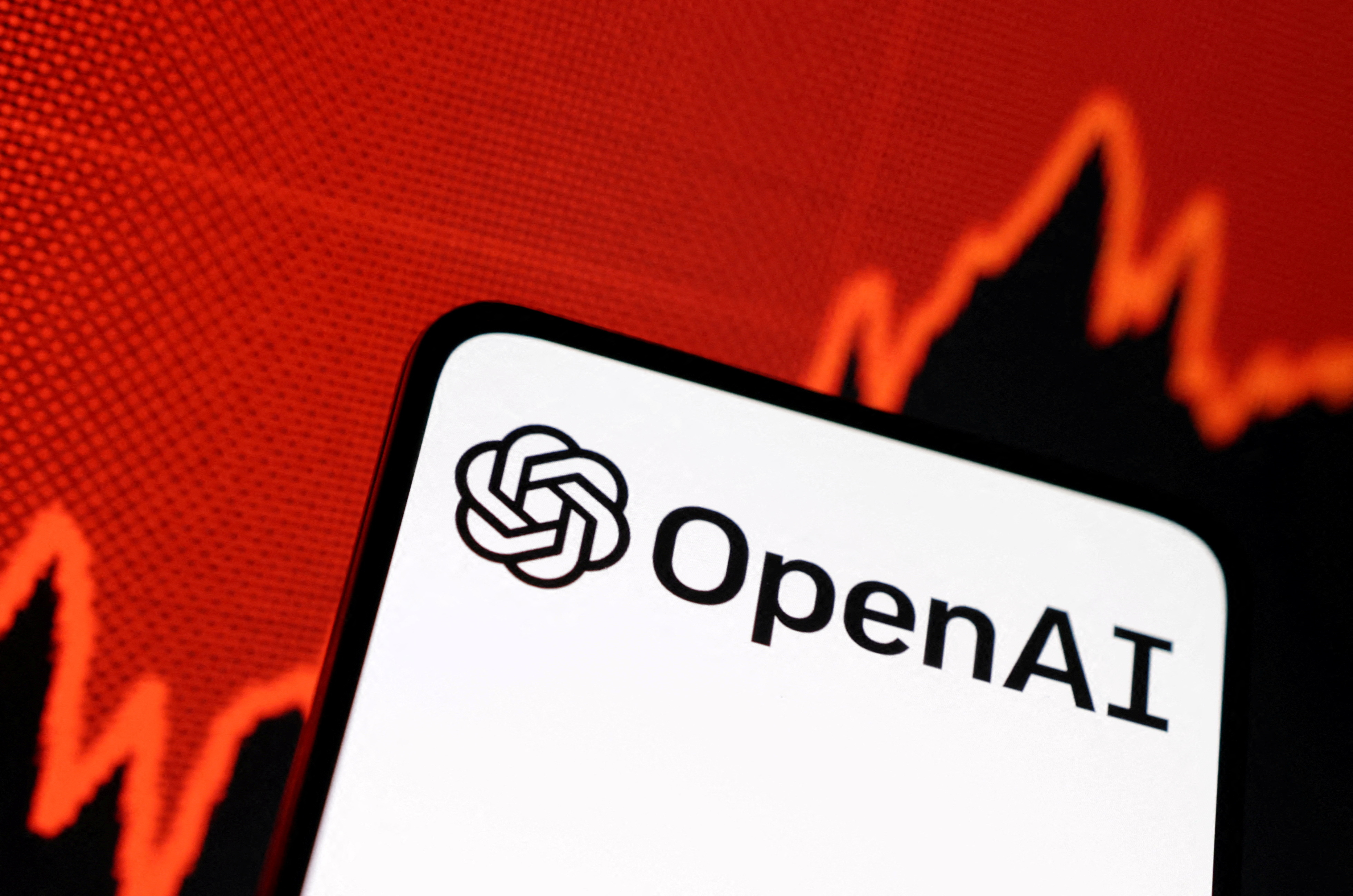 Illustration shows OpenAI logo and rising stock graph