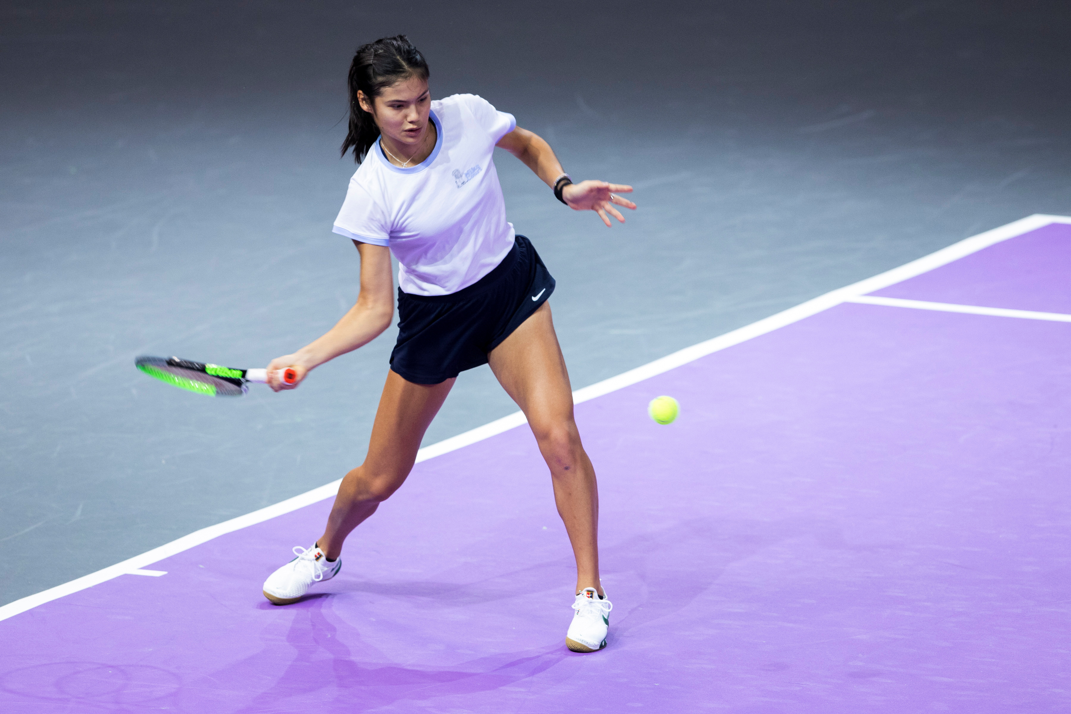 British tennis player Emma Raducanu trains during the WTA Transylvania Open tennis tournament
