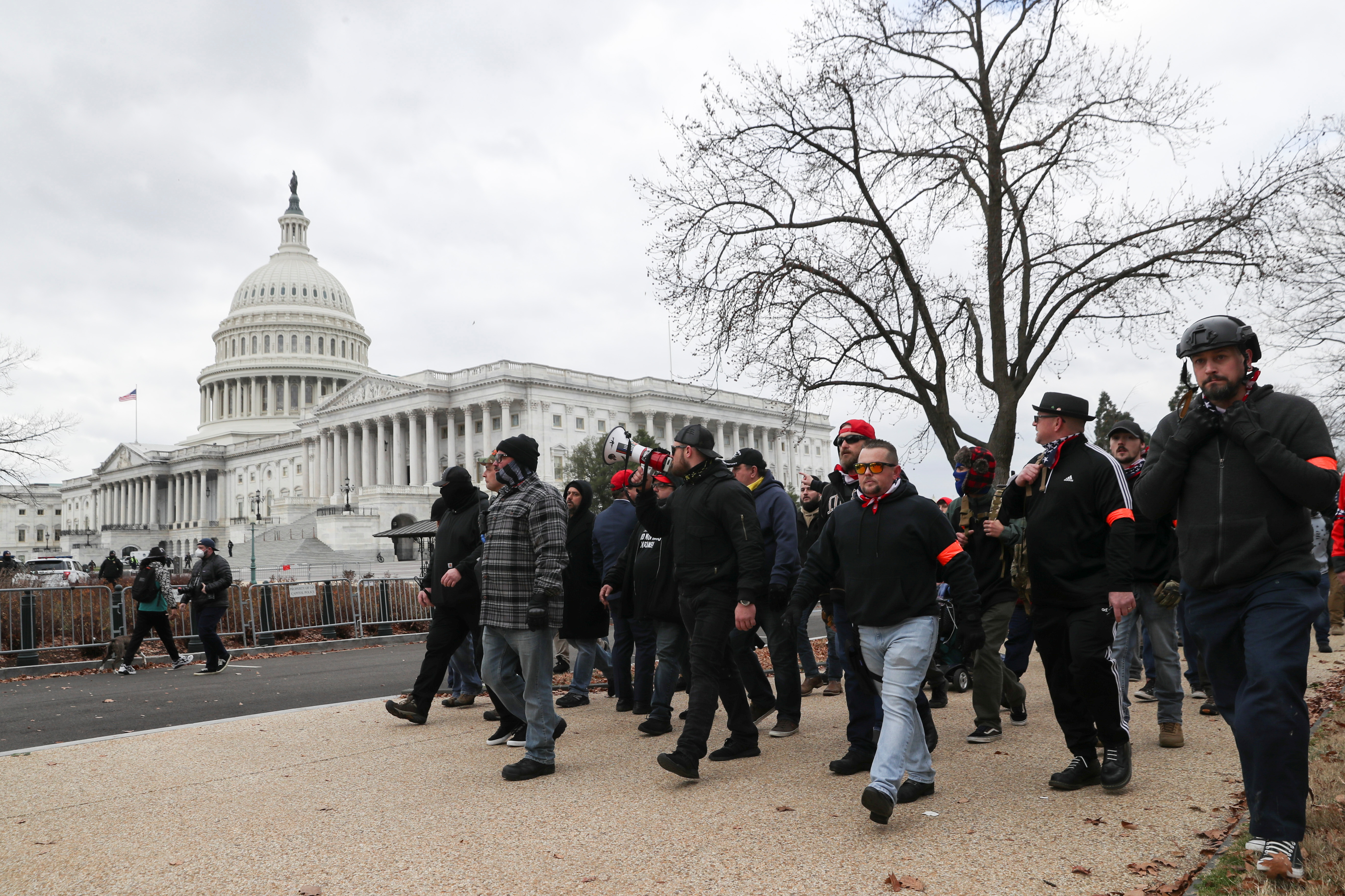 Members of the the far-right group Proud Boys march to the U.S. Capitol Building in Washington