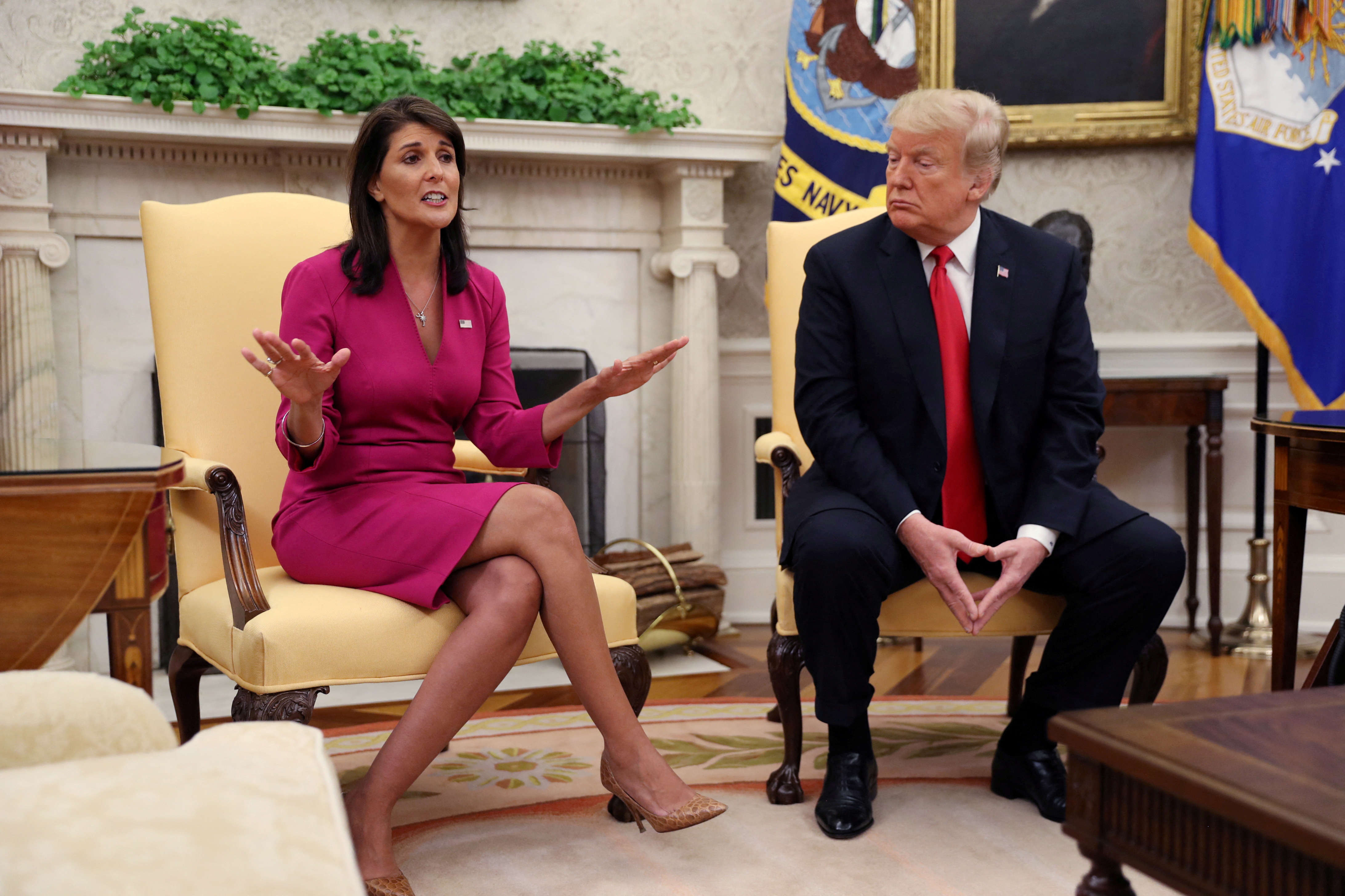 President Trump meets with outgoing Ambassador to the U.N. Haley in Oval Office in Washington