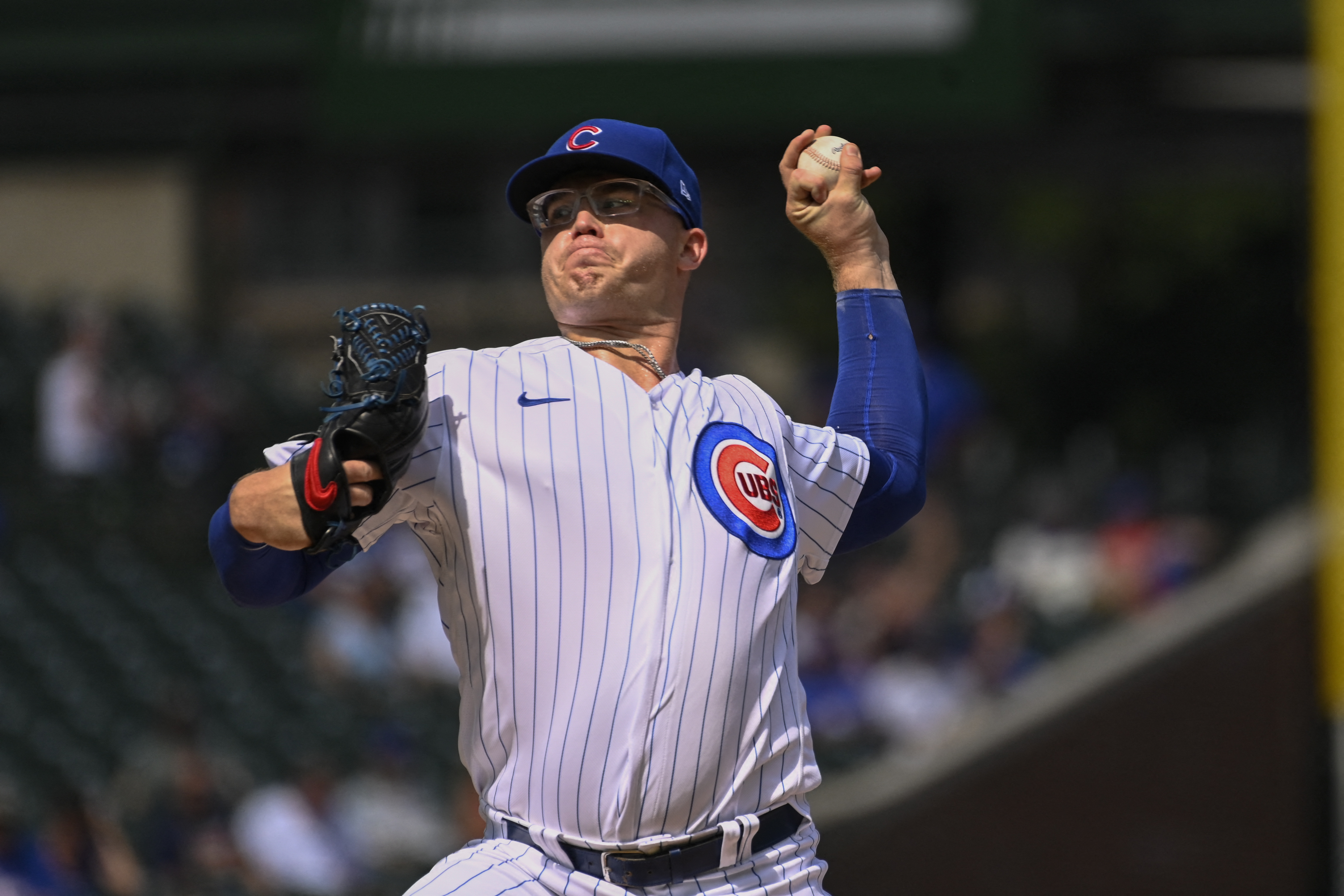 Jordan Wicks of the Chicago Cubs reacts after the game against the News  Photo - Getty Images