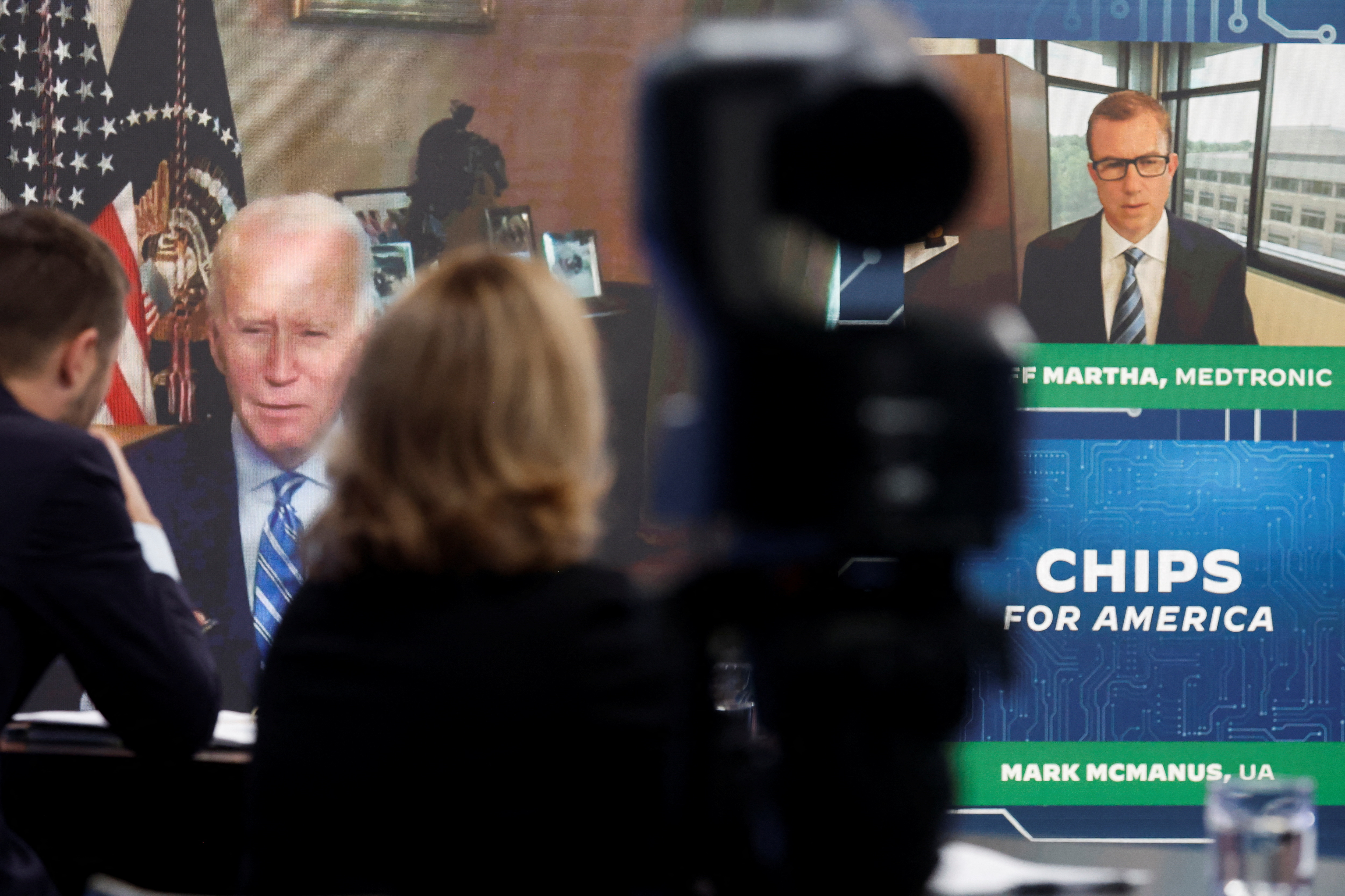 U.S. President Biden virtual meeting with business and labor leaders about the Chips Act in Washington