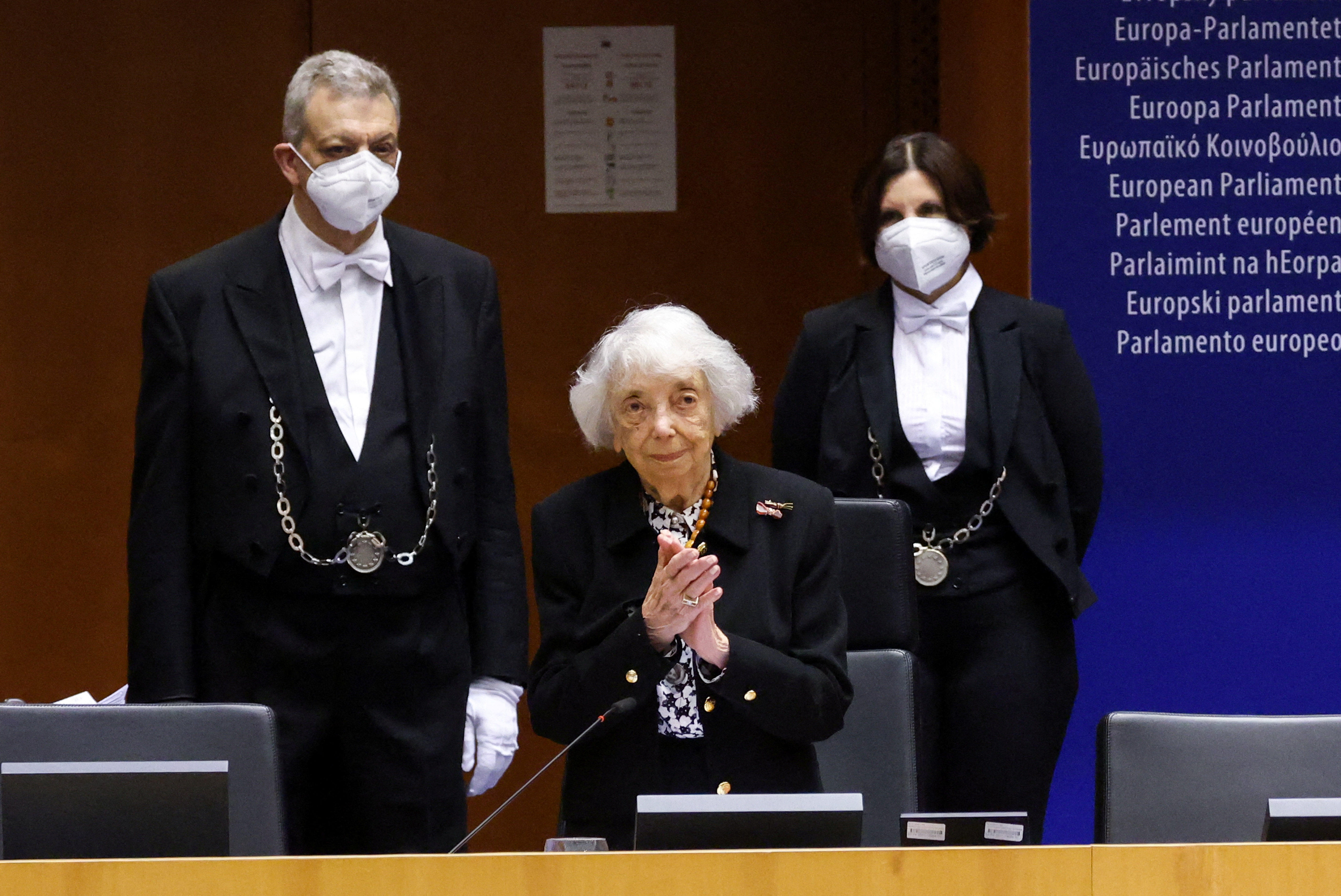 Holocaust survivor addresses EU lawmakers on memorial day, in Brussels