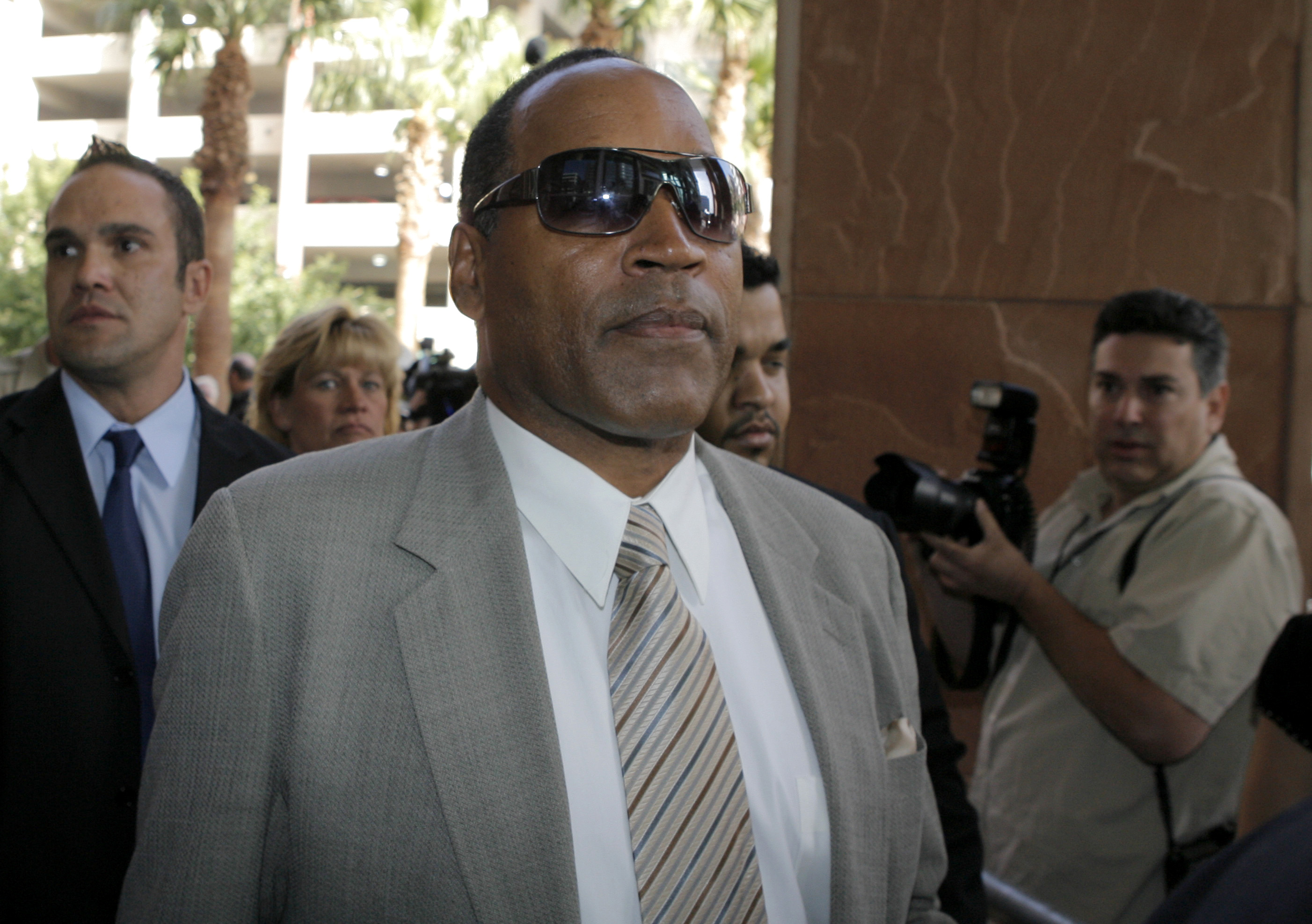 O.J. Simpson arrives at the courthouse for his preliminary hearing at the Clark County Regional Justice Center in Las Vegas