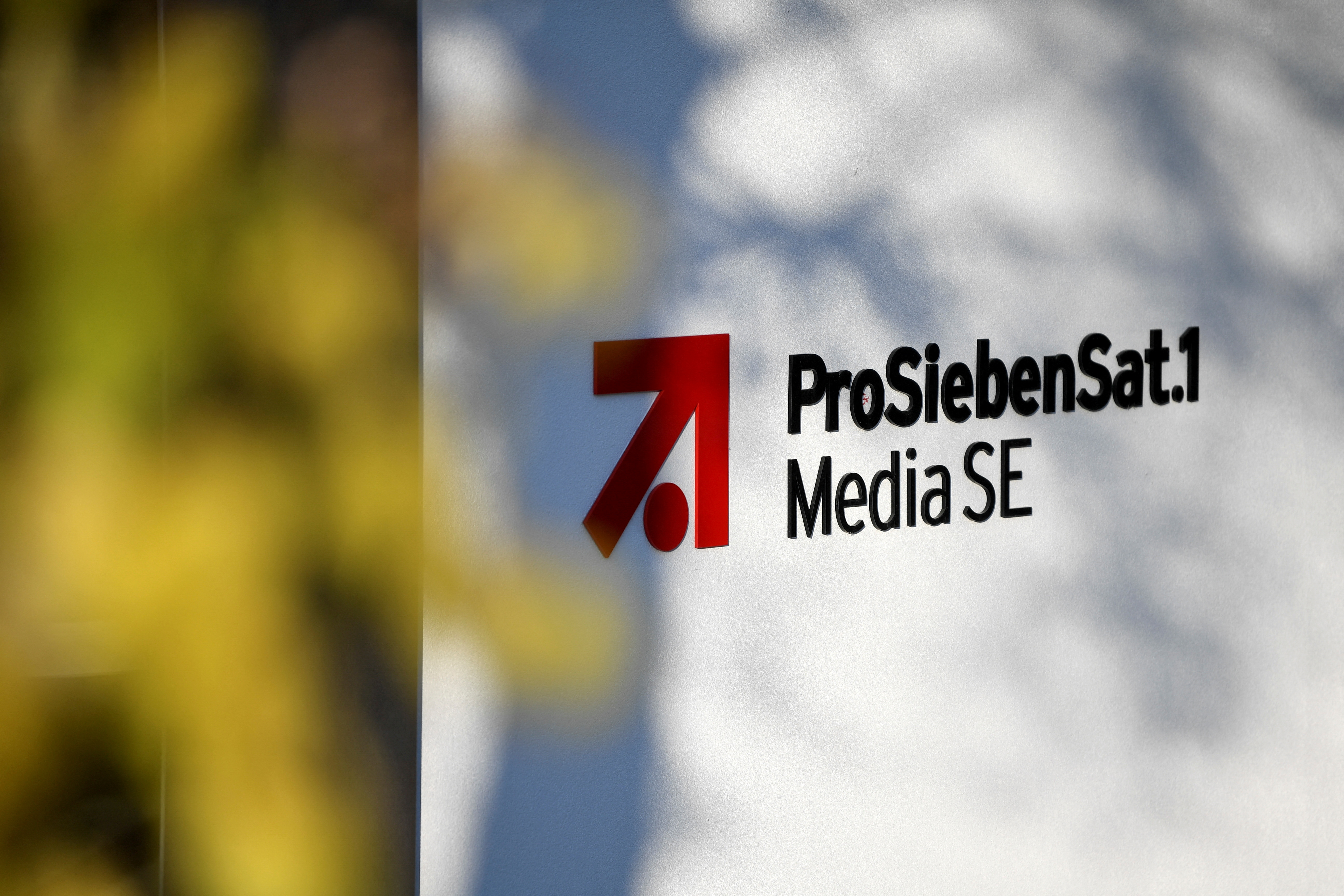 The logo of German media company ProSiebenSat.1 is seen in front of the headquarters in Unterfoehring