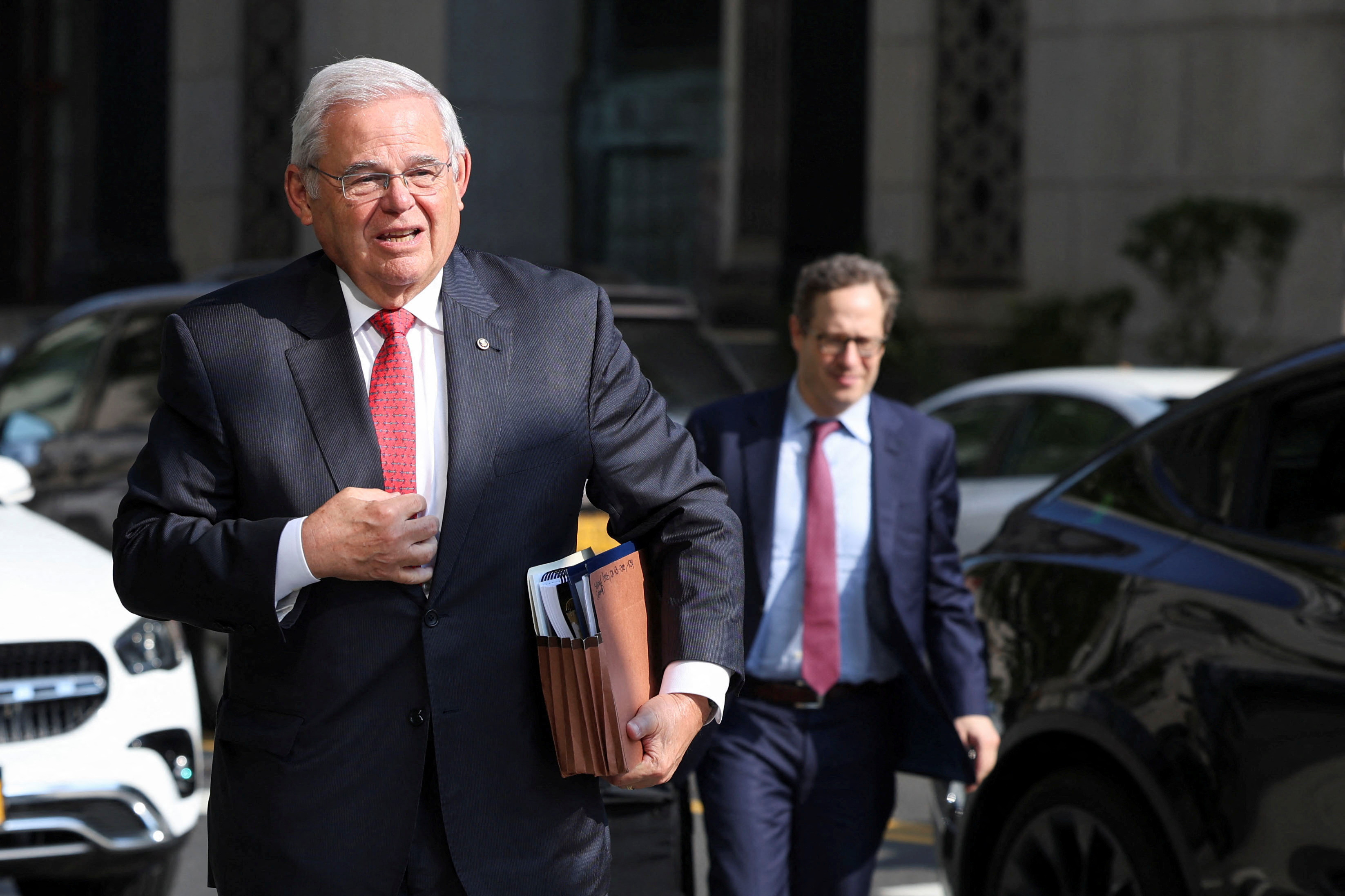 U.S. Senator Robert Menendez arrives at Federal Court, for his bribery trial in New York