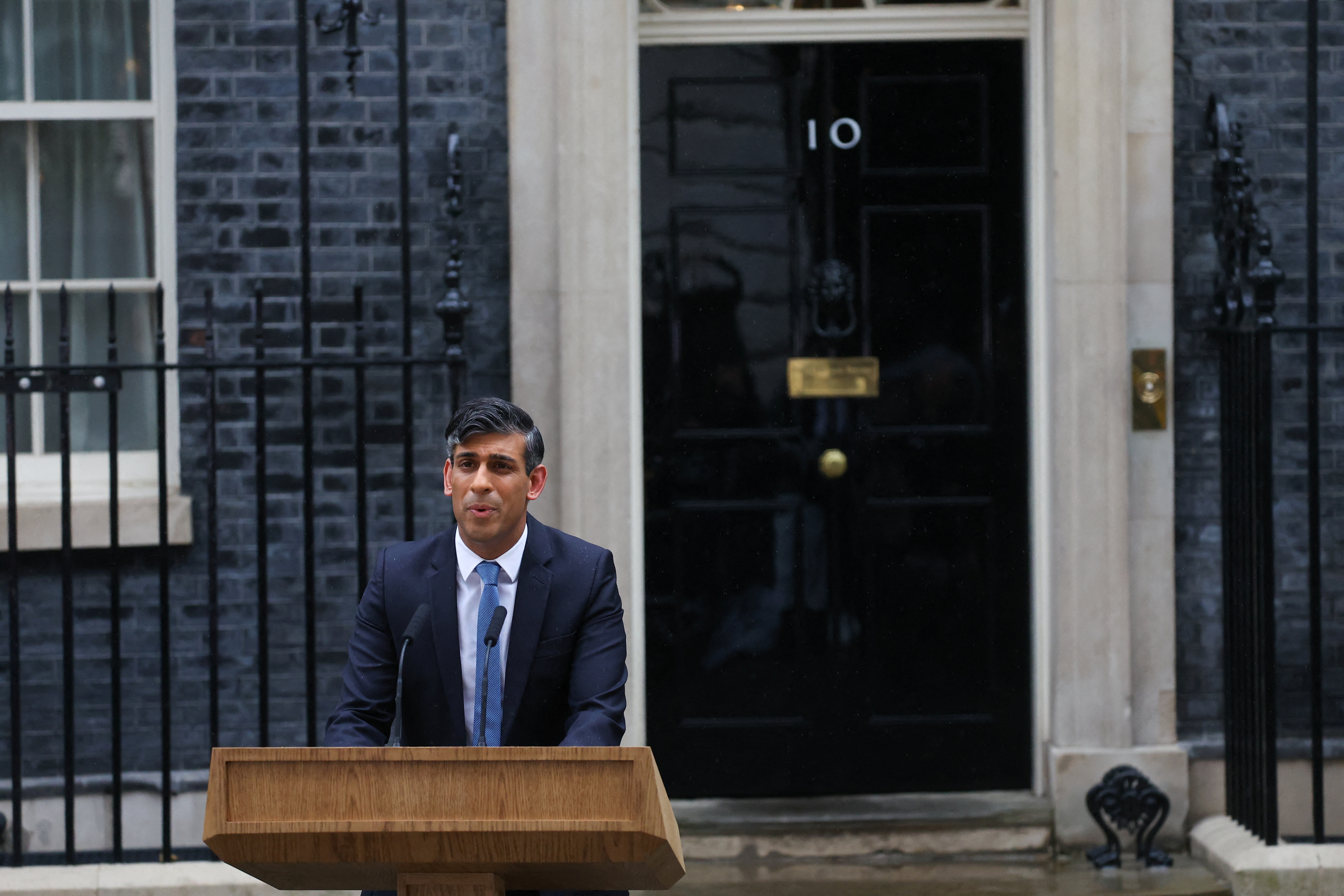 British PM Sunak speaks at Downing Street, in London