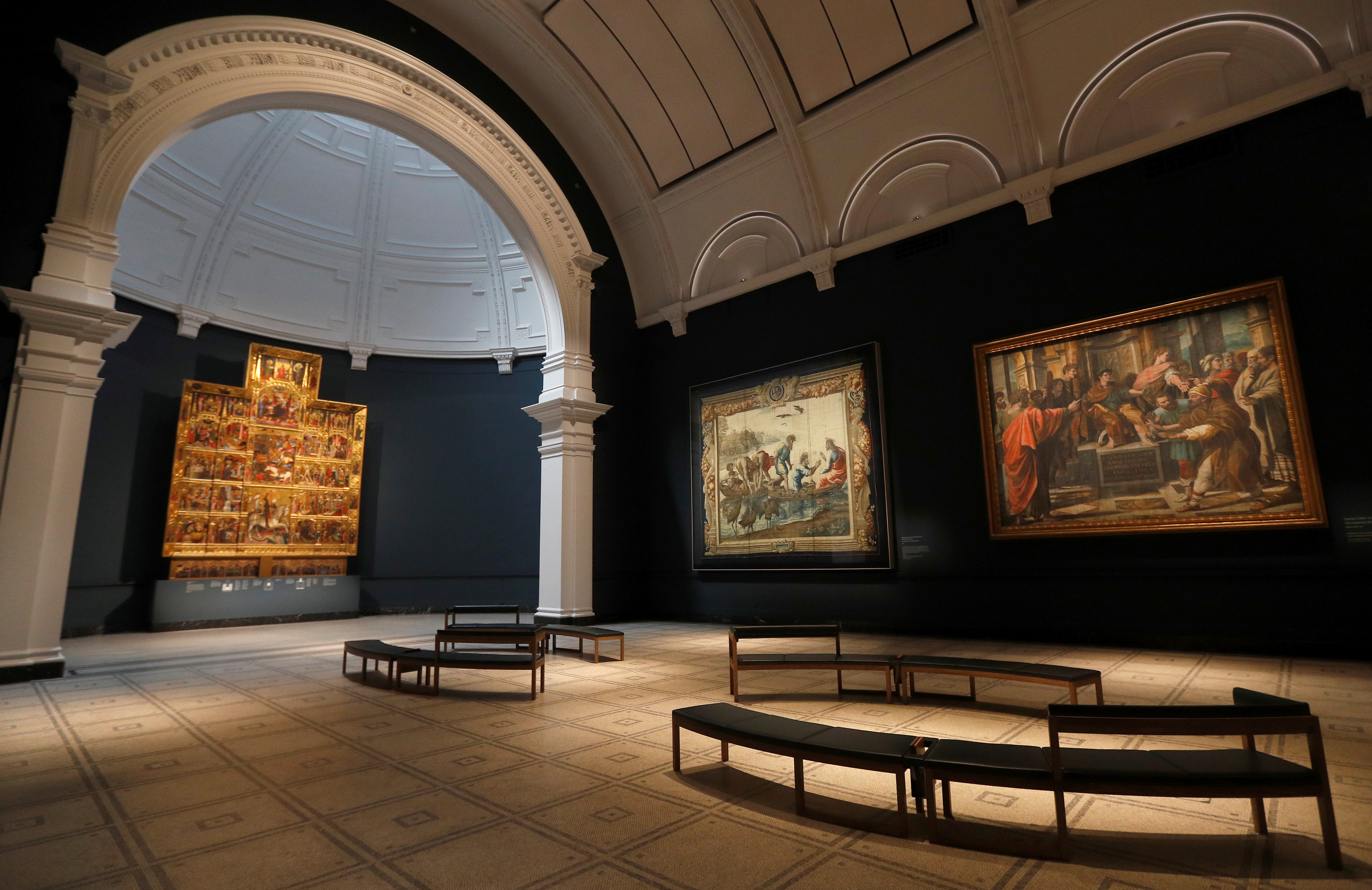 Newly refurbished Rafael Court at Victoria and Albert Museum in London