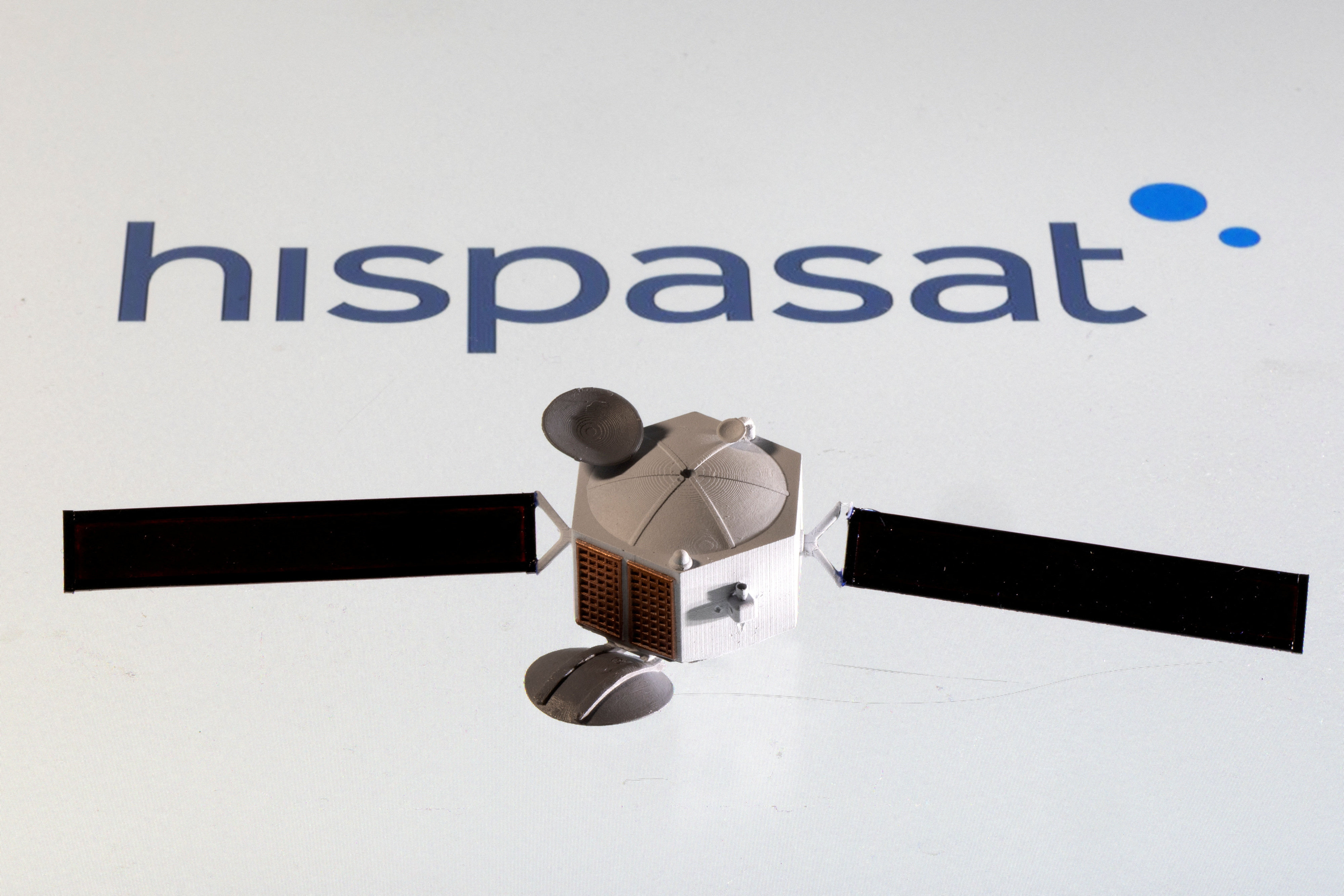 Illustration shows Hispasat logo and satellite model