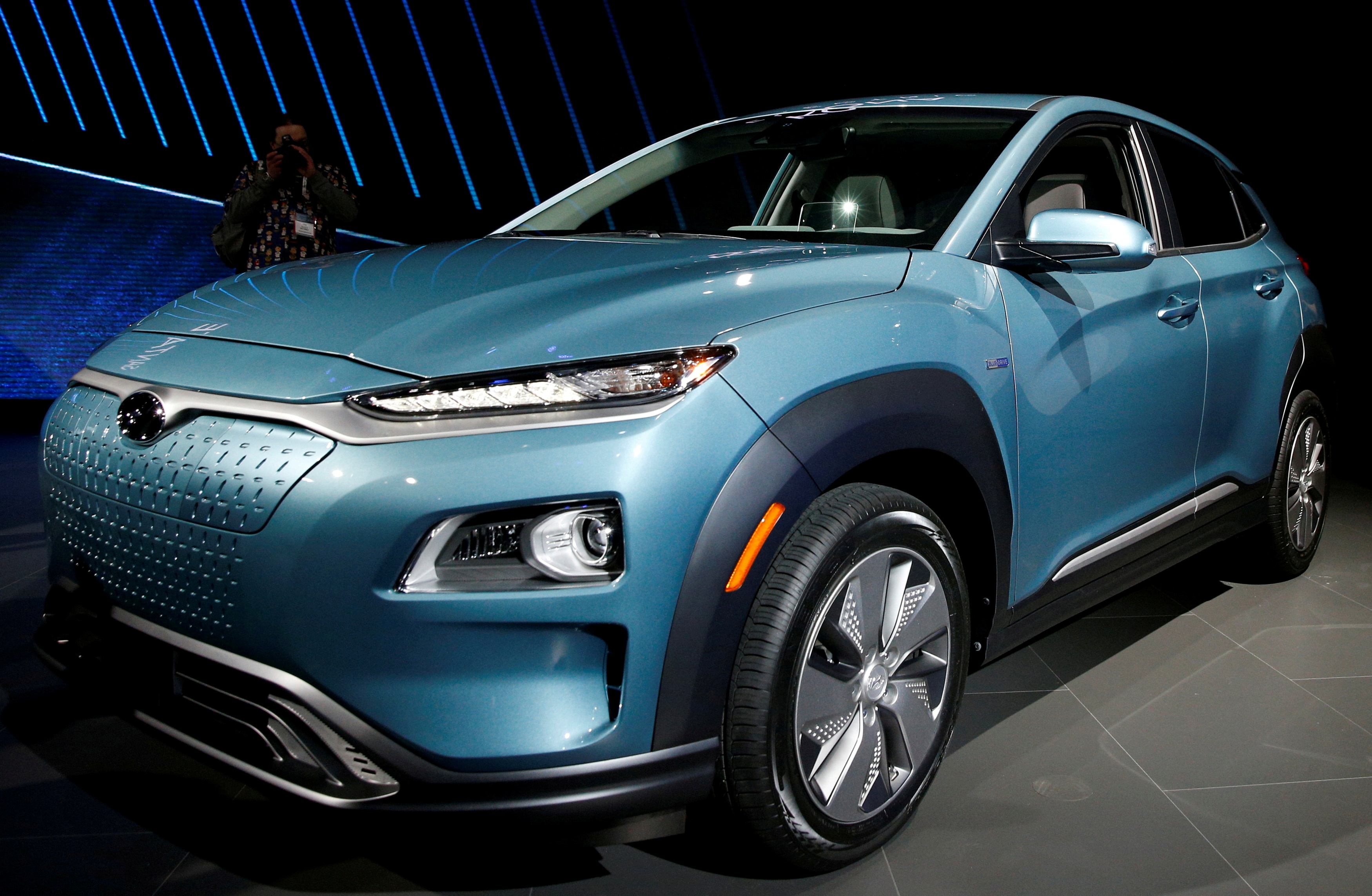 2019 Hyundai Kona Electric vehicle is displayed at the New York Auto Show in New York