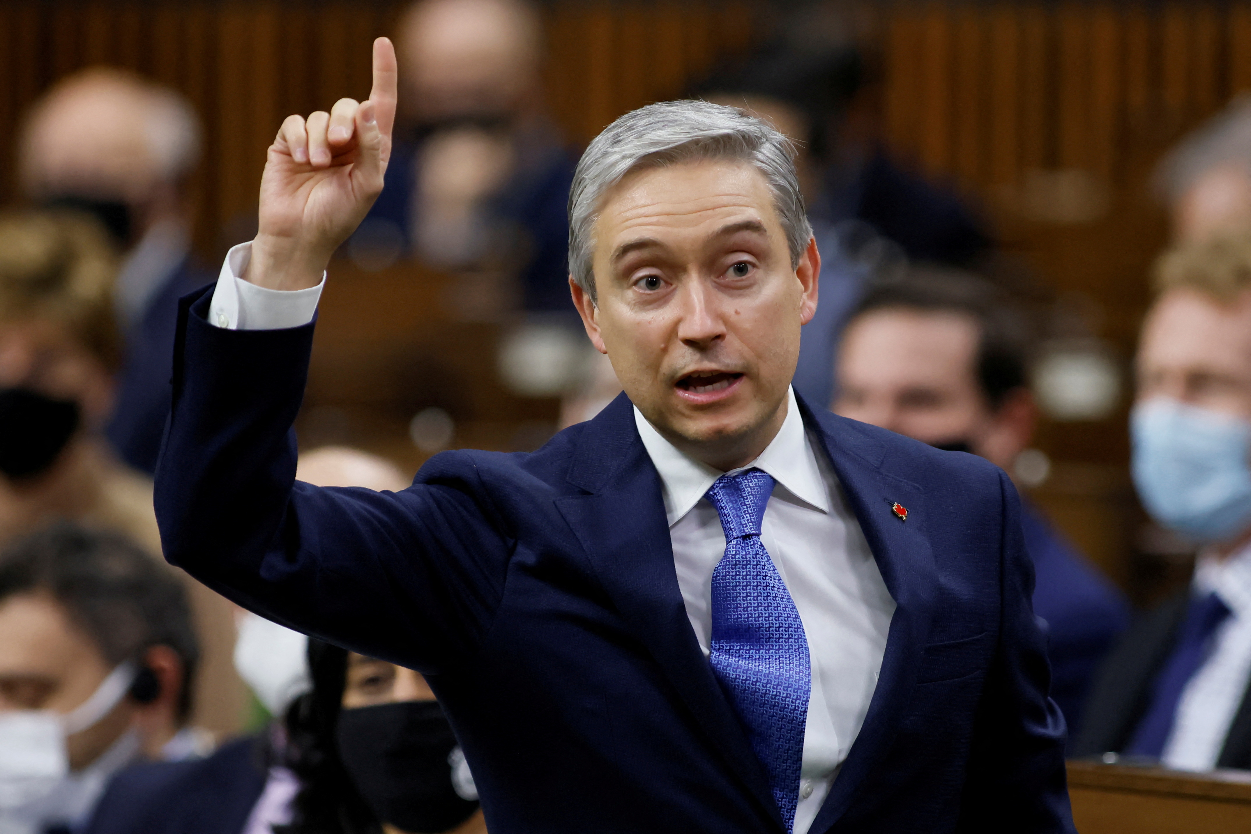 Canada's Minister of Innovation, Science and Industry Francois-Philippe Champagne speaks during Question Period in the House of Commons on Parliament Hill in Ottawa