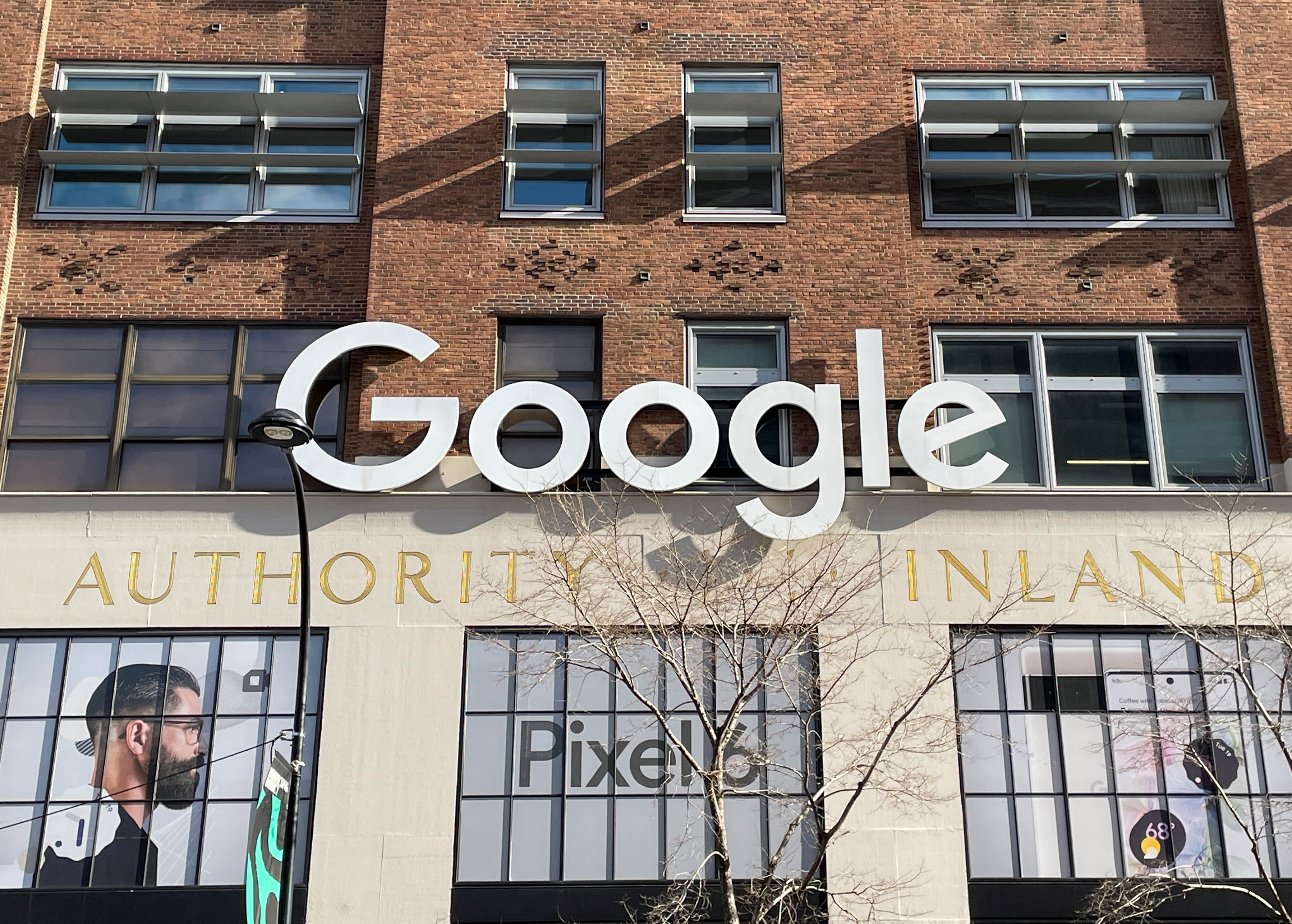 The facade of a Google office is seen in New York City
